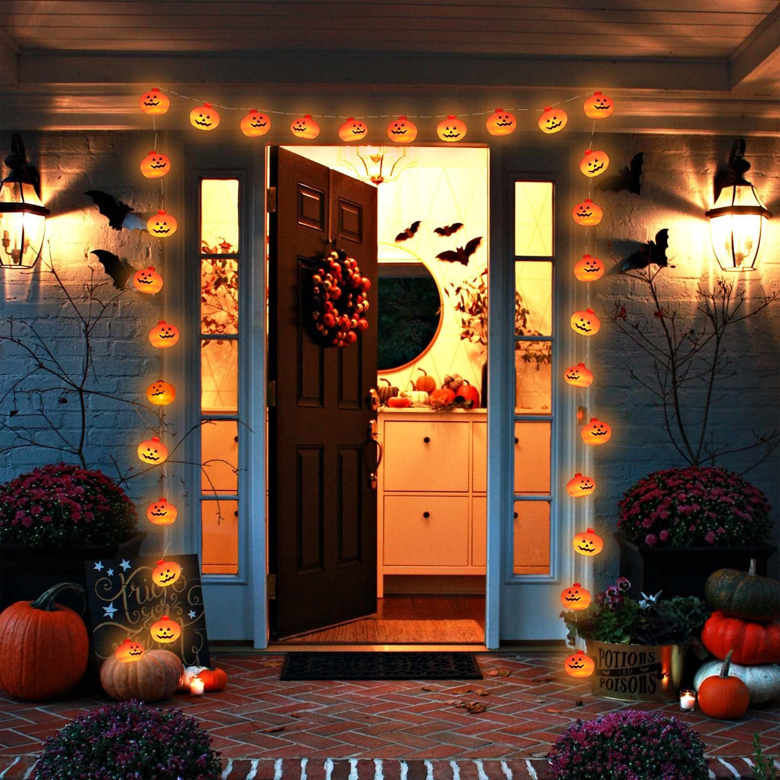 Runleo Halloween Pumpkin String Lights - 20 LED 9.8 FT 3D Cute Waterproof Orange Jack-O-Lantern Battery Operated Lights, 2 Modes Steady/Flickering Lights for Indoor Outdoor Decor Party Decorations
