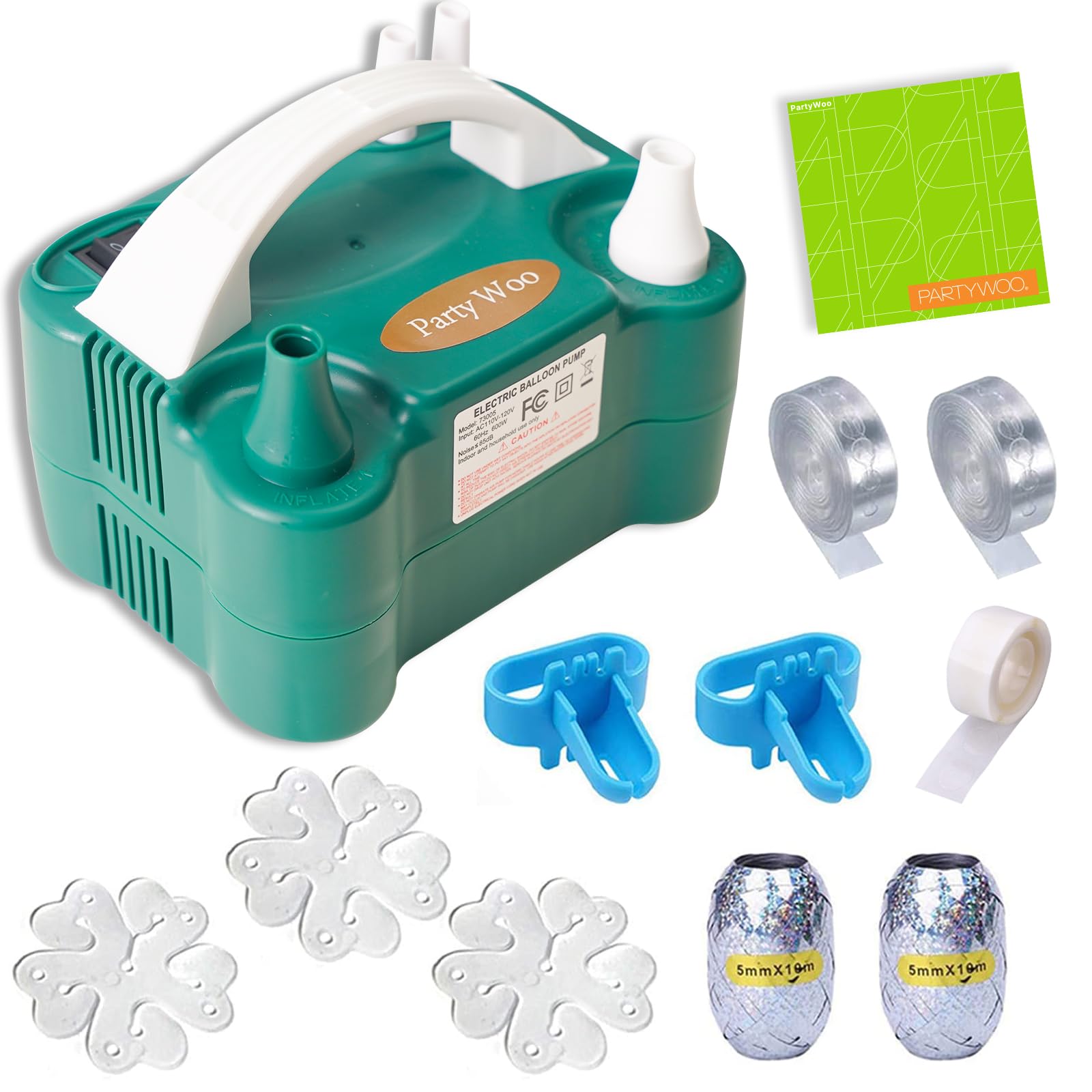 PartyWoo 110V 600W Electric Balloon Pump, Portable Balloon Inflator, Dual Nozzle Air Pump for Balloon Garland