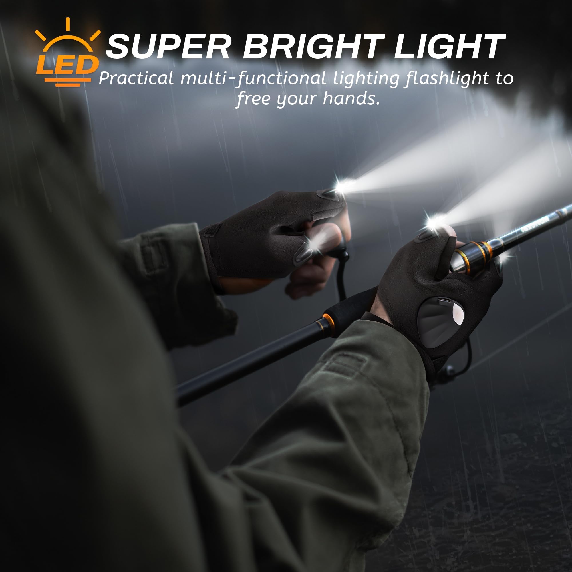 KOOPOOL Father's Day Gifts for Dad Husband Boyfriend, 1st Father Day Gift Ideas from Kid Daughter Son Wife, Finger Lights for Men, LED Light Gloves, Rechargeable Flashlight Glove