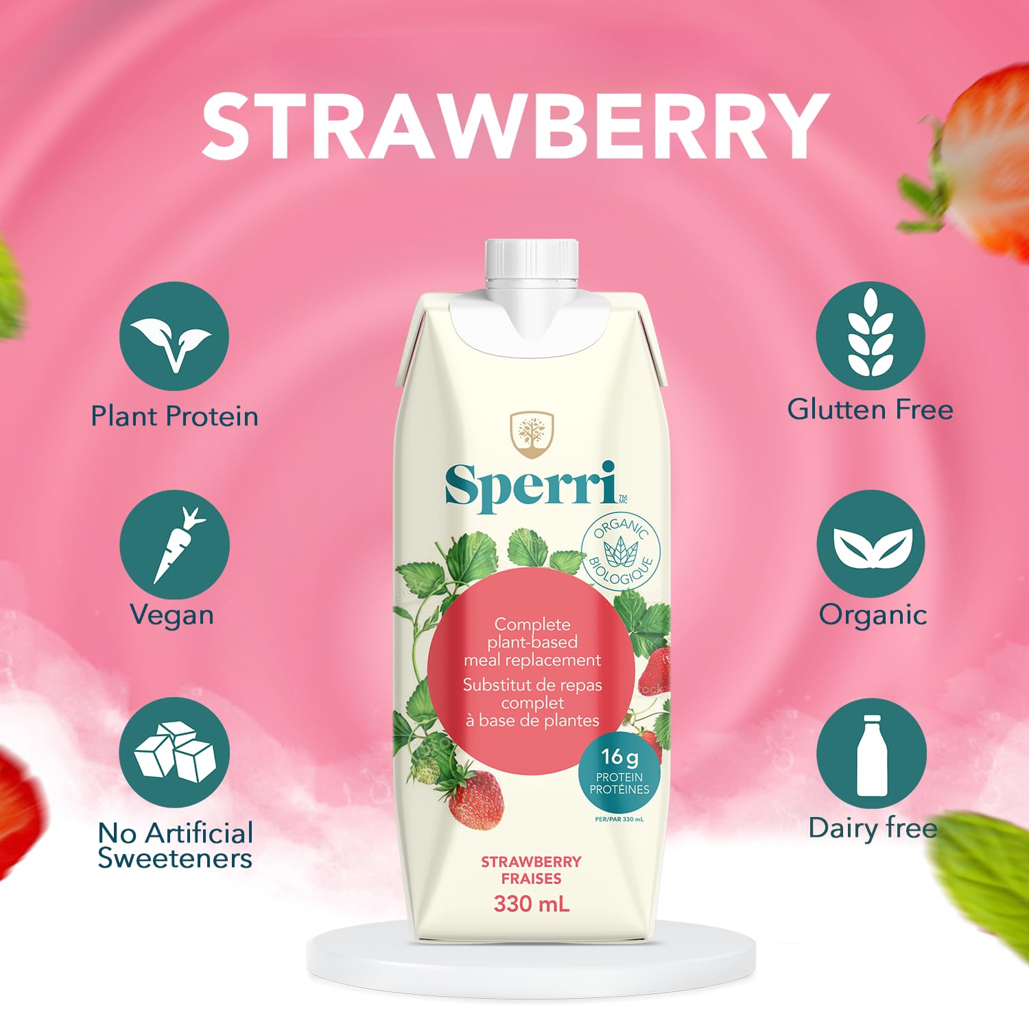 Sperri Plant-Based Meal Replacement Shake – Organic Protein Drink Made with Hemp & Pea Protein – Vegan Gluten-Free Dairy-Free Ready to Drink Nutrition Shake – Strawberry Flavor, 4.6 fl. oz(12 Pack)