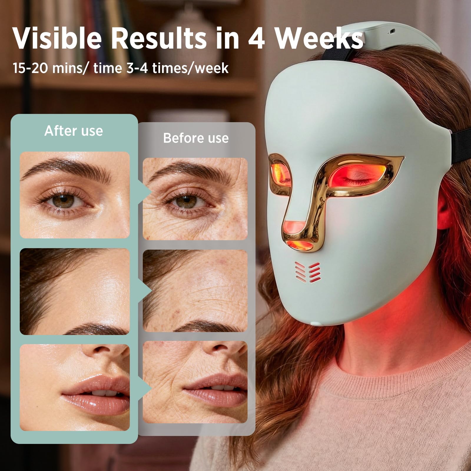 OSITO Cordless Red Light Therapy Mask for Face - 4 in 1 Multi-Wavelength LED Facial Mask Device Full Face Coverage Anti-Aging Acne Skin Care,FSA,HSA Eligible, Gifts for Women Men Home Use AST-805A