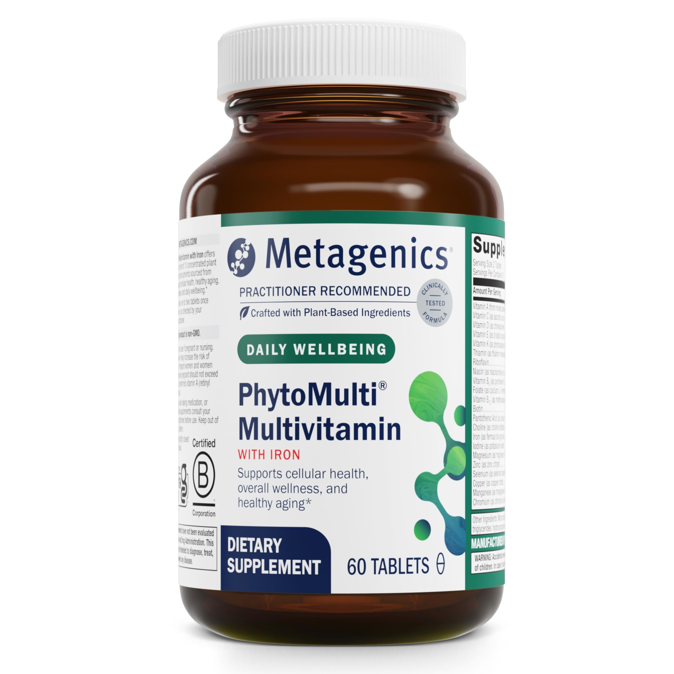 Metagenics PhytoMulti Multivitamin with Iron - Daily Multivitamins with Phytonutrients - Multivitamin for Men & Women - PhytoMulti Vitamin Supplement - with Iron, Zinc & B6 Vitamins - 60 Tablets