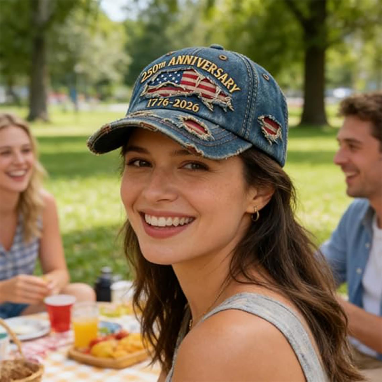 LDLXLHTE USA 250th Anniversary Distressed Casual Cap, 1776-2026 Commemorative Adjustable Baseball Cap for Veterans (C)
