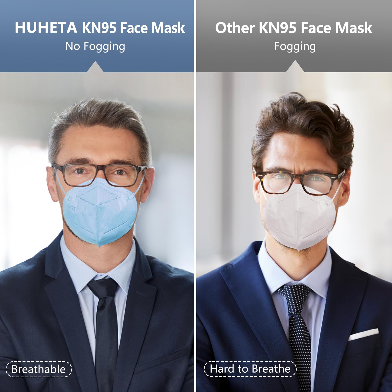 HUHETA 50 Packs KN95 Face Mask,5-Ply Breathable & Comfortable Filter Safety Mask (White)