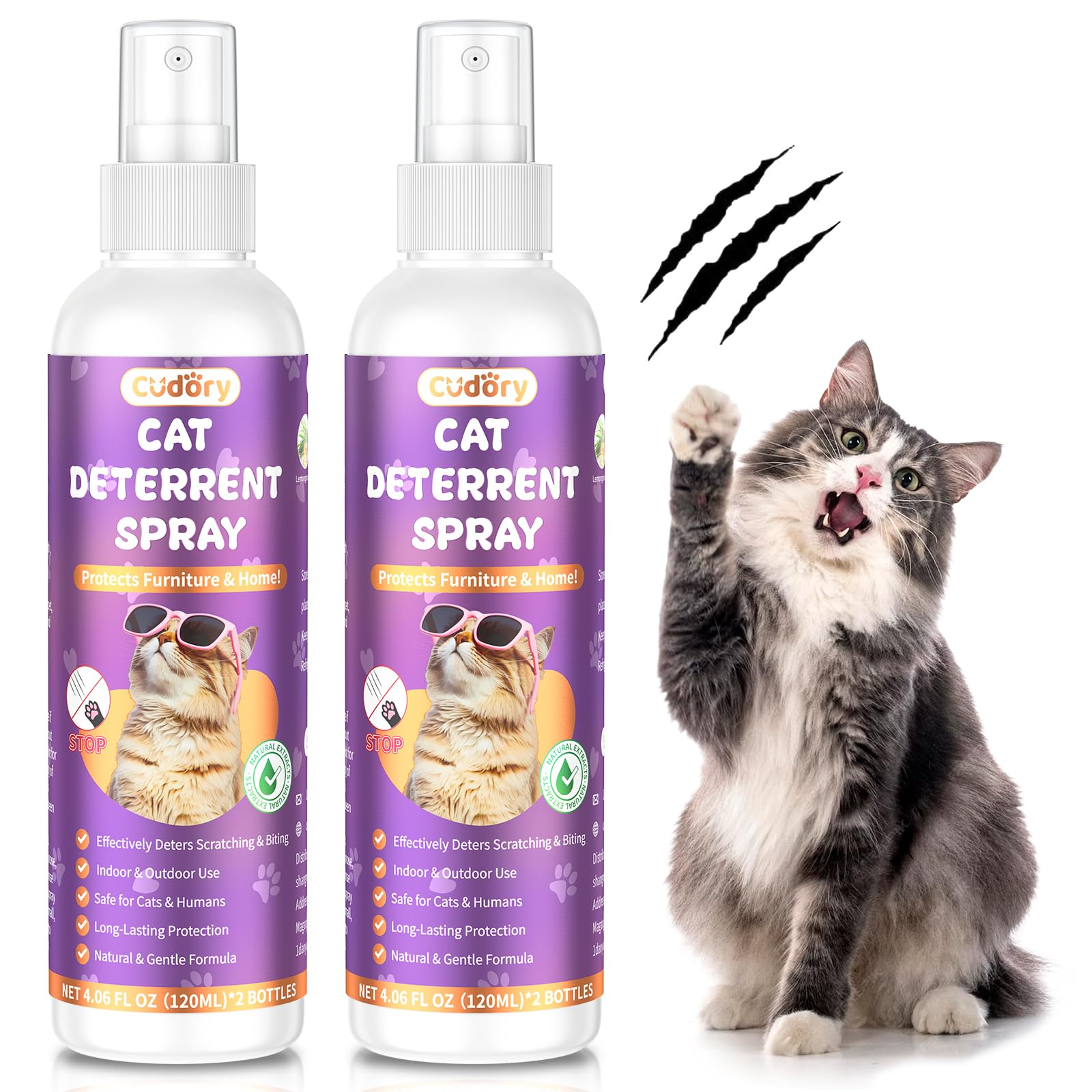2 Pack Cat Deterrent Spray Indoor & Outdoor– Cat Repellent Spray for Scratching & Marking – Anti-Scratch Deterrent for Furniture, Walls, Cords & Plants – Cat Spray for Training & Behavior Correction