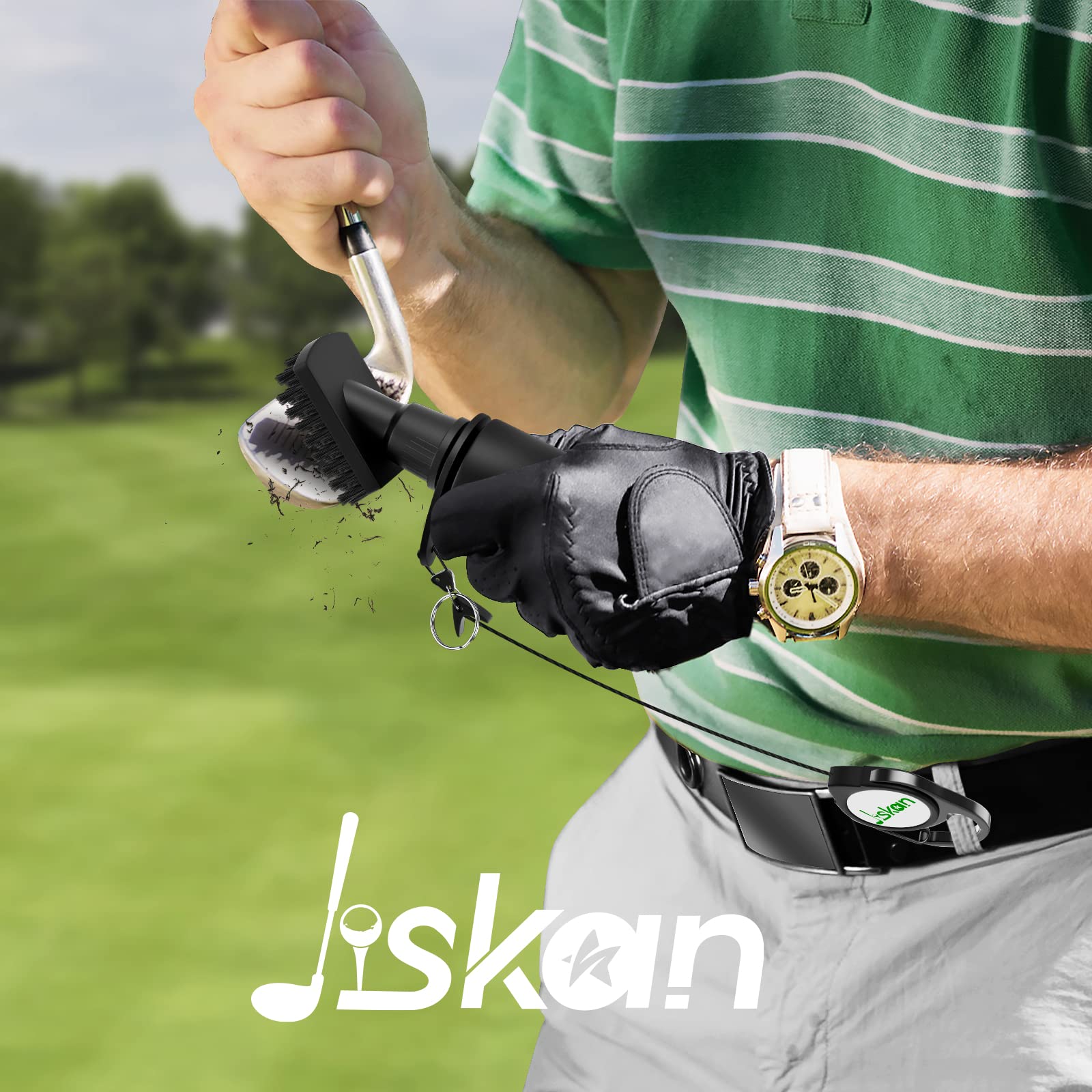 Jiskan 2 Pack Pro Golf Club Cleaner Brush Combo with Squeeze Water Bottle 7.5 Inches Holds 4 Ounces of Water, Essentials Golf Accessories for Men, Best Golf Gifts for Men