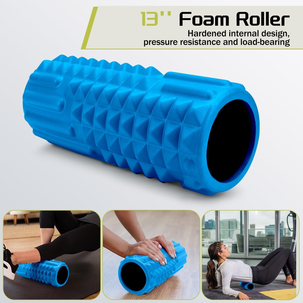 Krightlink 5-in-1 Foam Roller Set, Massage Roller Stick, Massage Ball, Resistance Band for Deep Muscle Massage, Trigger Point Release, Pilates, Yoga (Blue)