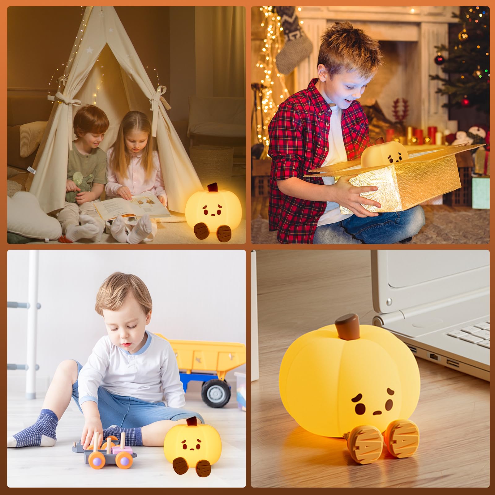 Lilampts Pumpkin Night Light, Cute Pumpkin Decor Silicone Night Lamp with 3 Level Dimmable Bedside Lamp Halloween Night Light Nursery Nightlight Dorm Decor,Silicone Touch Light, Breastfeeding for Baby