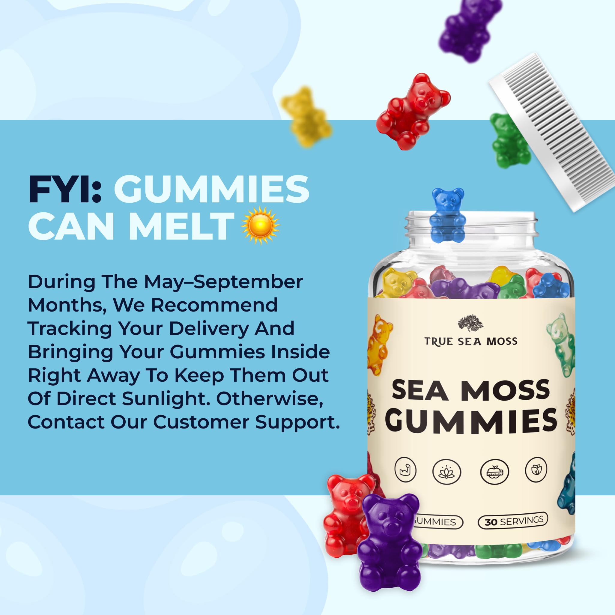 TrueSeaMoss Irish Sea Moss Gummies with Burdock Root & Bladderwrack - Vegan Seamoss Supplement for Women, Men & Kids, Non-GMO, 60 Sea Moss Gummies