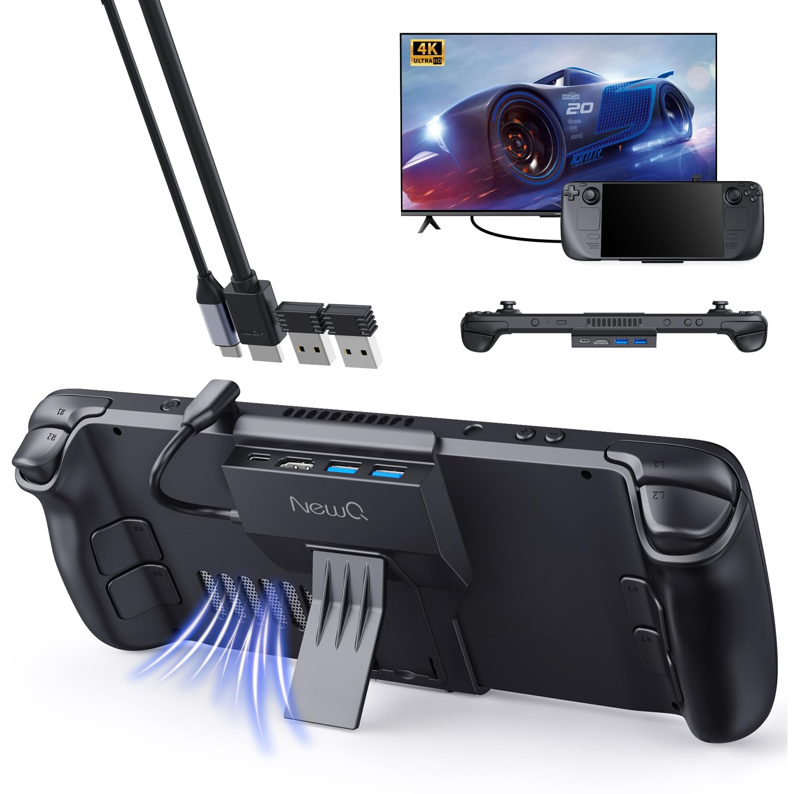 NewQ Portable Steam Deck Dock for Steam Deck/OLED, Stand Design USB C Hub with HDMI 4K@60Hz, 2 USB-A, PD-in 100W Max, Travel Steam Deck/Steam Deck OLED Accessories