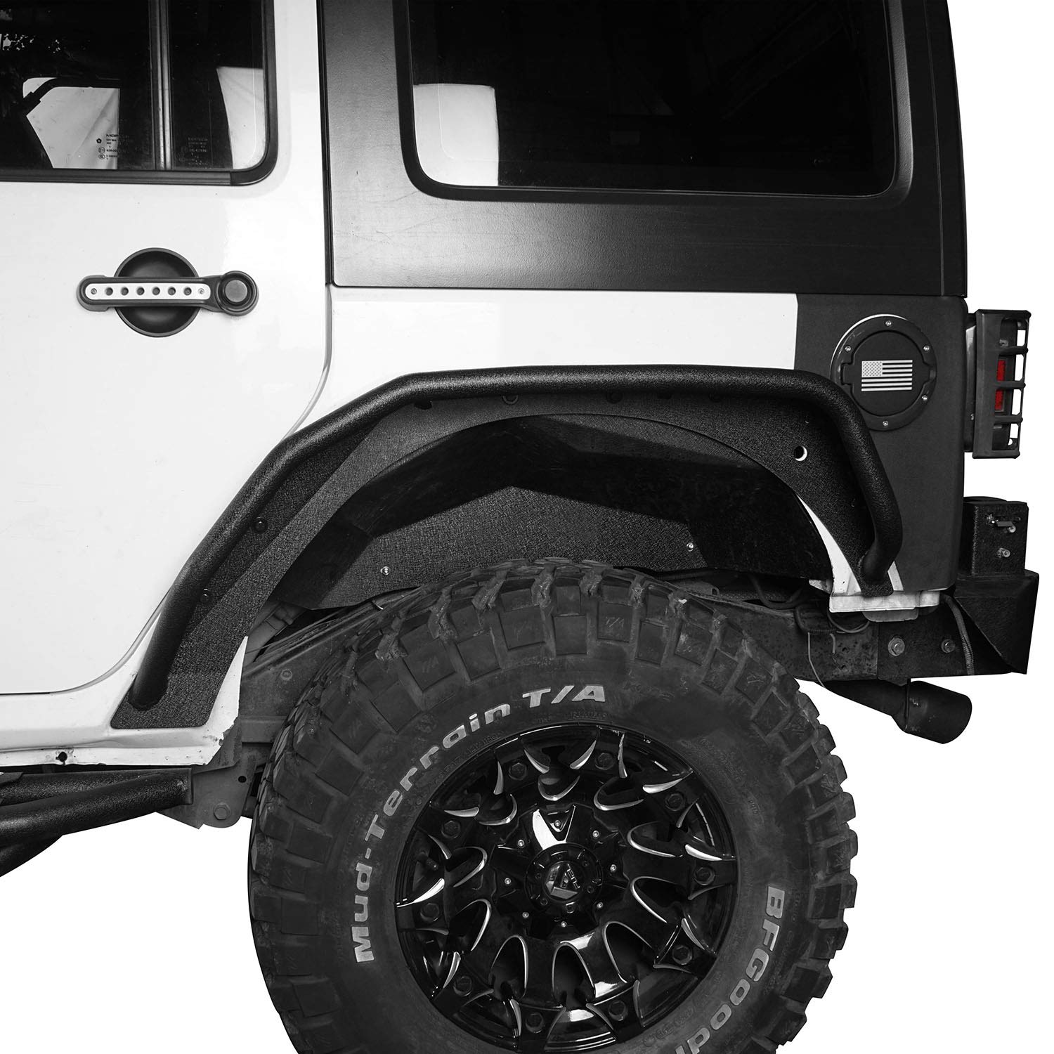 Hooke Road JK Tubular Tube Fender Flares Front & Rear Kit for 2007-2018 Jeep Wrangler JK 2/4 Doors Textured Black Solid Wheel Fenders