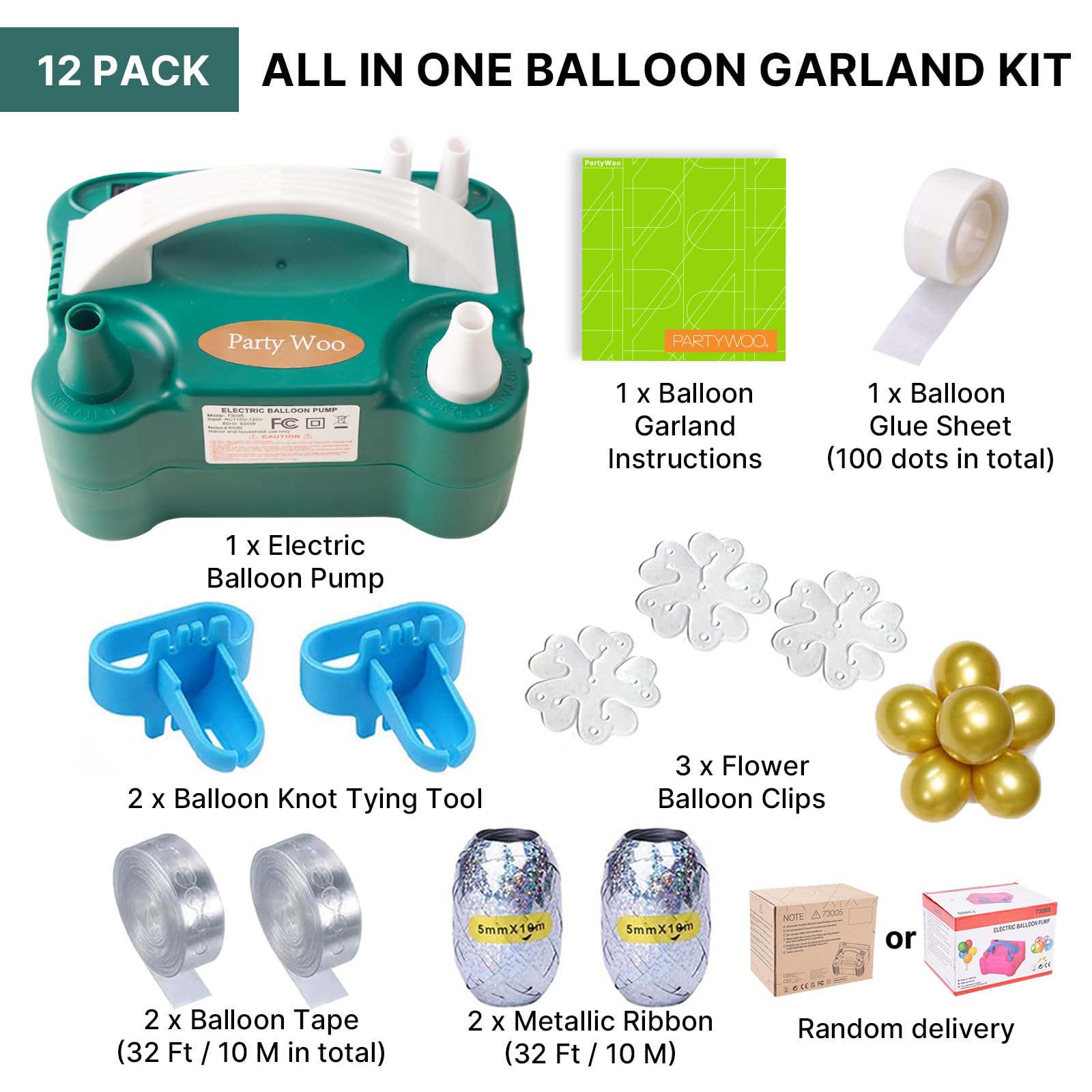 PartyWoo 110V 600W Electric Balloon Pump, Portable Balloon Inflator, Dual Nozzle Air Pump for Balloon Garland