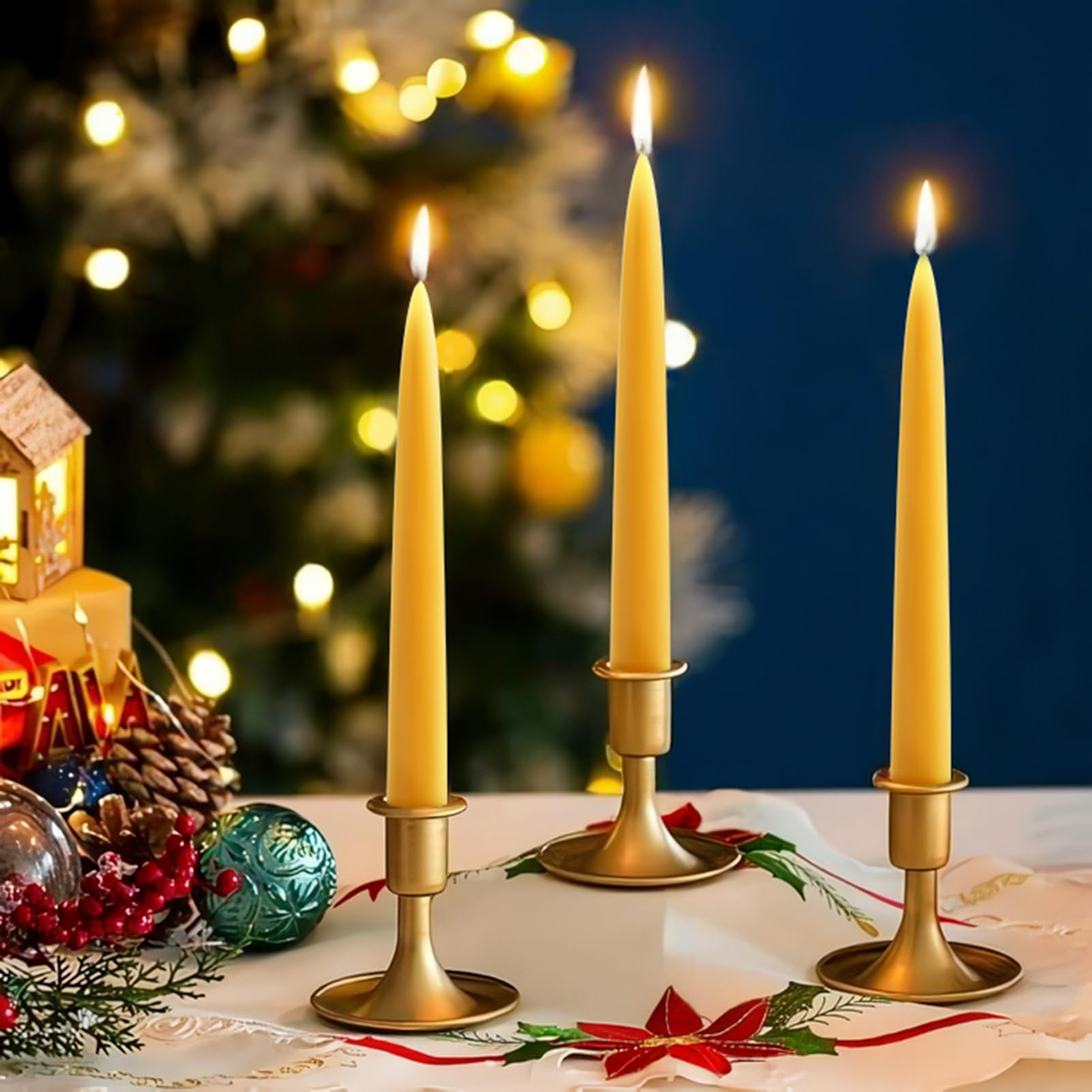 12 Pack Beeswax Taper Candles,8in Dripless Pure Beeswax Candles,8 Hours Long Burning 100% Natural Beeswax Candle Sticks,Smokeless and Unscented Bees Wax Candles for Home,Prayer,Tall Tapered Candles