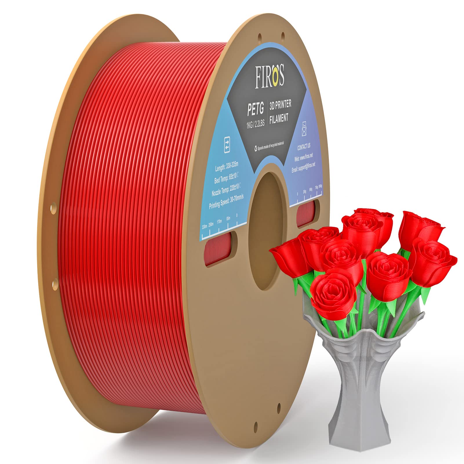 FIROS PETG 3D Printer Filament, 1kg(2.2lbs) Spool PETG Filament 3D Printing Filament, 1.75mm Dimensional 3D Printer Filament, Fit Most FDM Printer, 1 Pack PETG(Red)