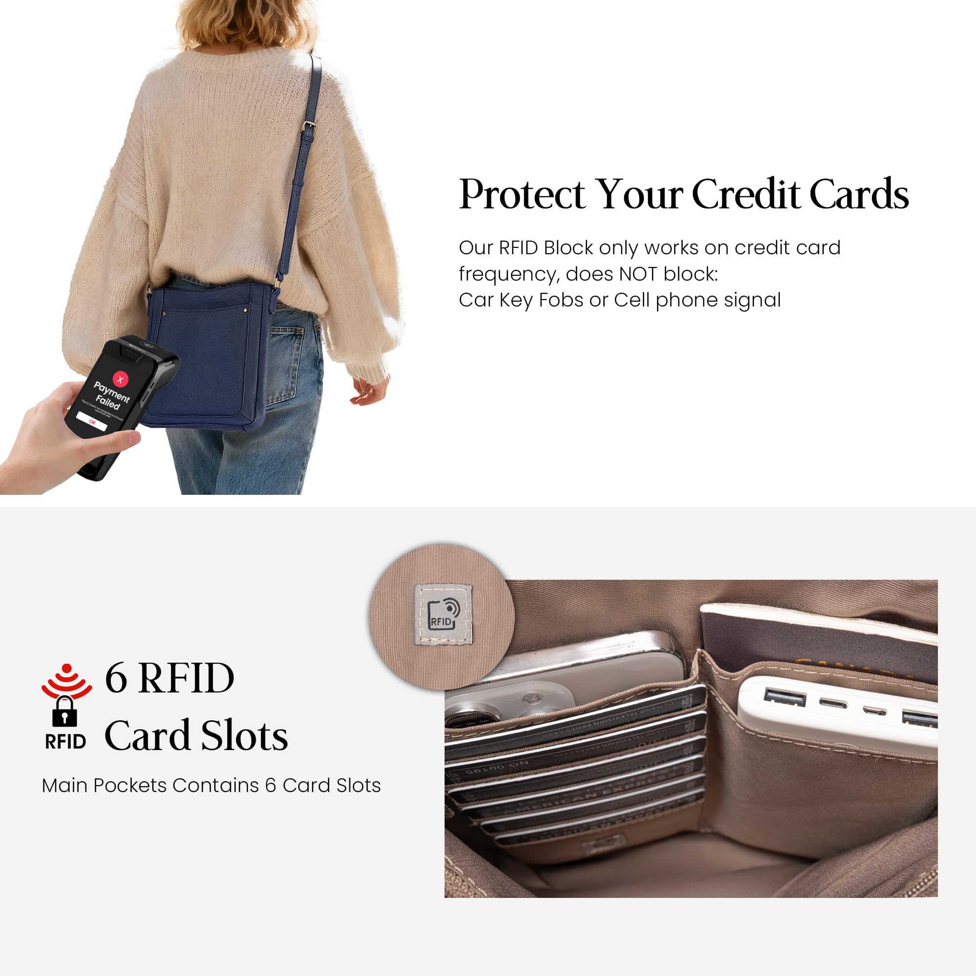 befen Genuine Leather Small Crossbody Bags for Women, Ladies Leather Purses Shoulder Bag Handbags with RFID Card Slots for Daily & Travel Navy Blue