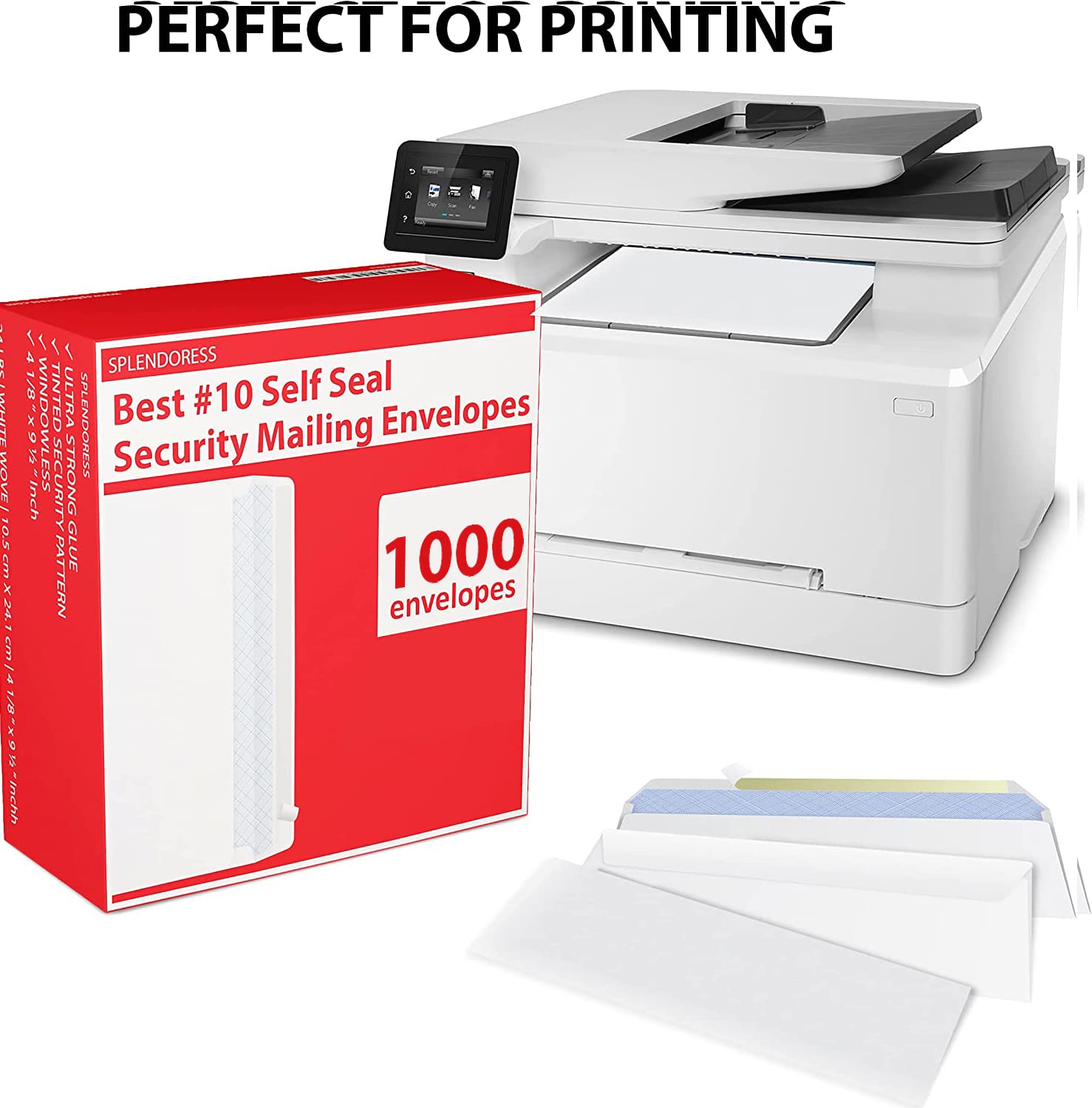 #10 Envelopes Letter Size Self Seal | 1,000 Business Mailing Security Peel and Sealing Envelope | 100% Tinted | no 10 White Windowless Legal Regular Plain Envelops Pack | 4-1/8 x 9-1/2 Inches | 24 LB