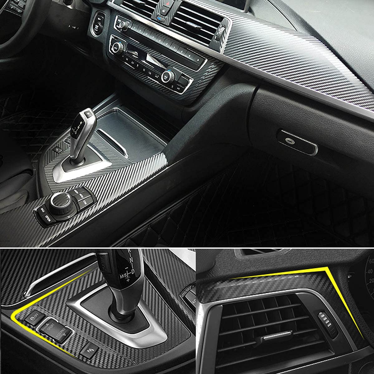 aohua Center Console Dashboard Vinyl Wrap Cover Matte Black Carbon Fiber Interior Pre-Cut Armrest Console Panel Protective Decoration Sticker Accessories for BMW 3 Series/4 series/F30 F31 F32 F34 F36