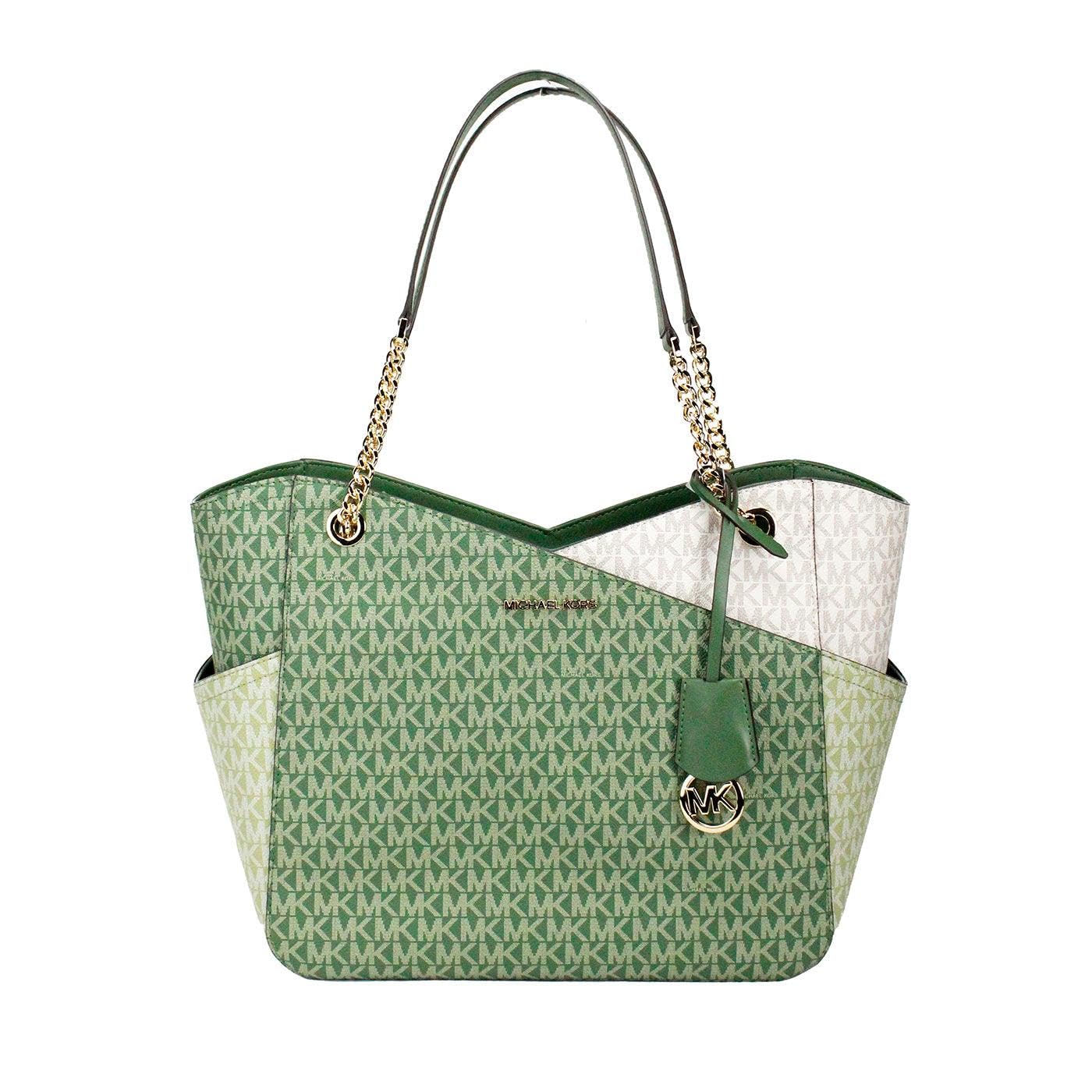 Michael Kors Jet Set Large Chain Tote Handbag, Fern Green Multi