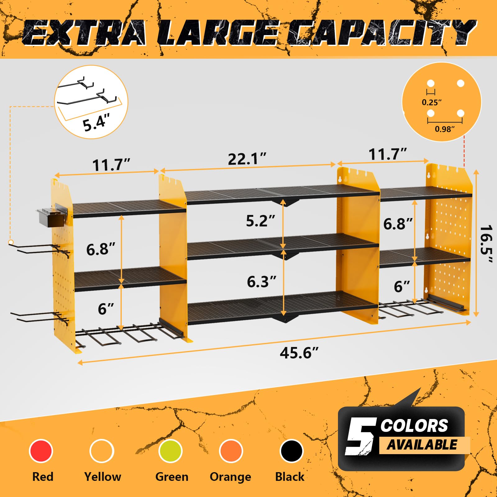 Xankzi Power Tool Organizer with Charging Station, 45.5" Garage Organization Wall Mounted, 3 Layers Electric Cordless Drill Holder with Outlet Power Strips, Garage Tool Storage for Impact Wrenches