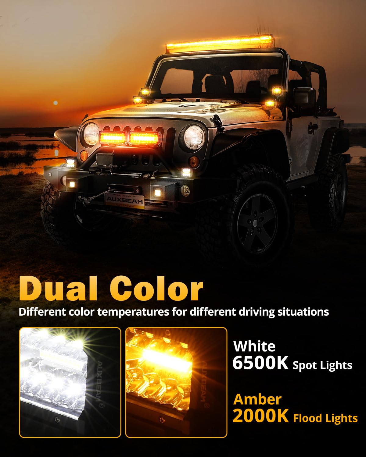 Auxbeam 6 Modes Amber White Series, 4 Packs LED Pod Lights Flash Strobe Warning Multi-Function, 4" 240W Spot Flood Combo LED Offroad Lights, for 4x4 4WD Truck Car Jeep Wrangler