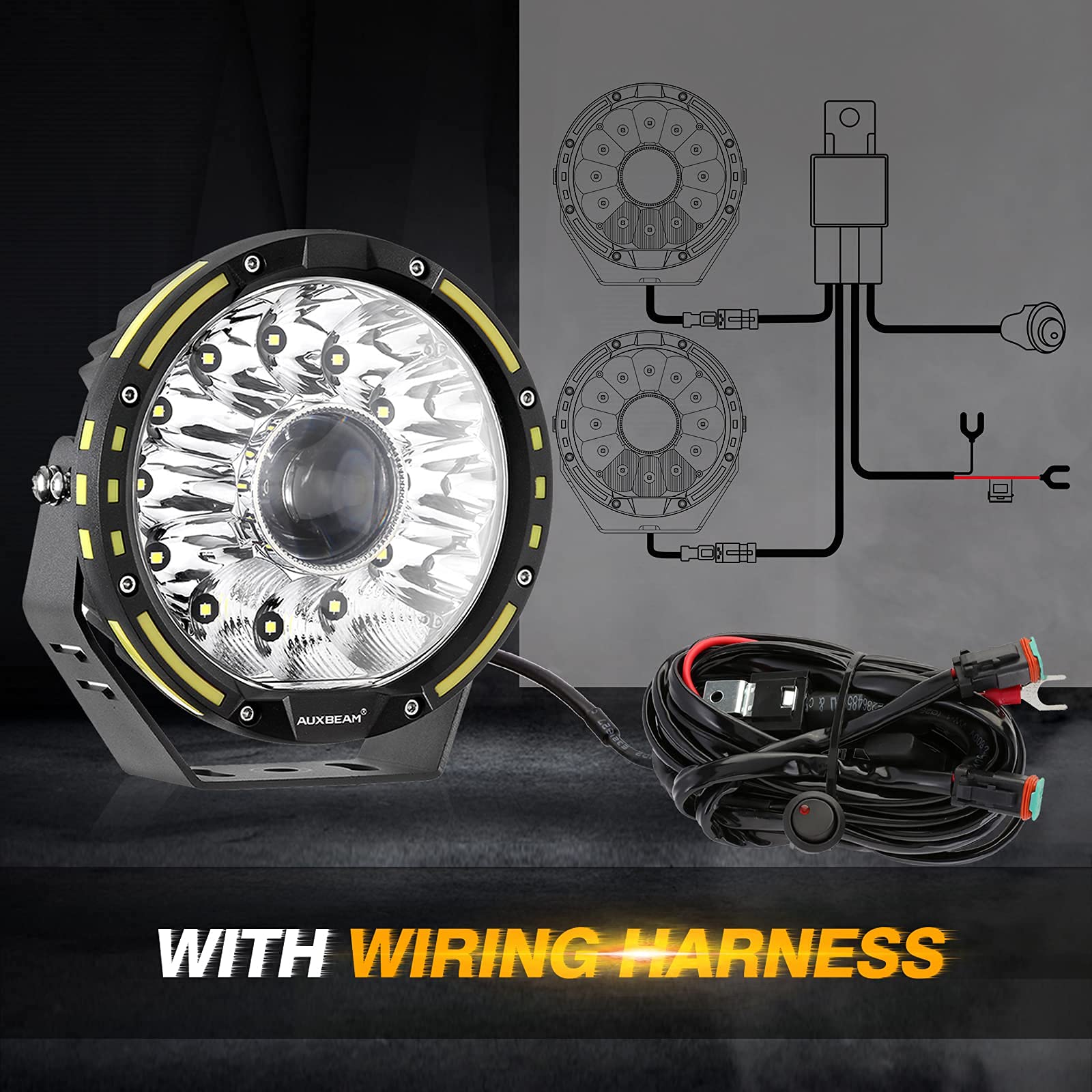 Auxbeam 7 Inch Round Driving Light, 360 Pro Series 33332LM Round LED Offroad Light Bar Spot Flood Combo Beam Ditch Lights Universal Auxiliary Spotlight for Truck Jeep ATV UTV, 2 Years Warranty