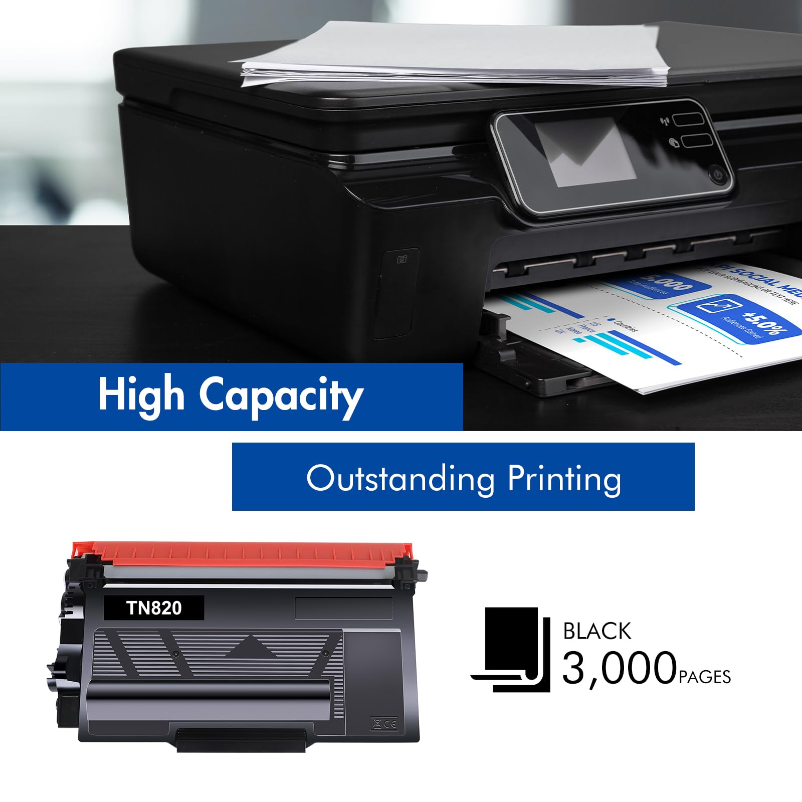 TN820 TN850 Toner Cartridge Black: TN 820 Toner Replacement for Brother TN-820 HL-L6200DW MFC-L5850DW MFC-L5900DW MFC-L5700DW HL-L5100DN Printer Ink, 2-Pack