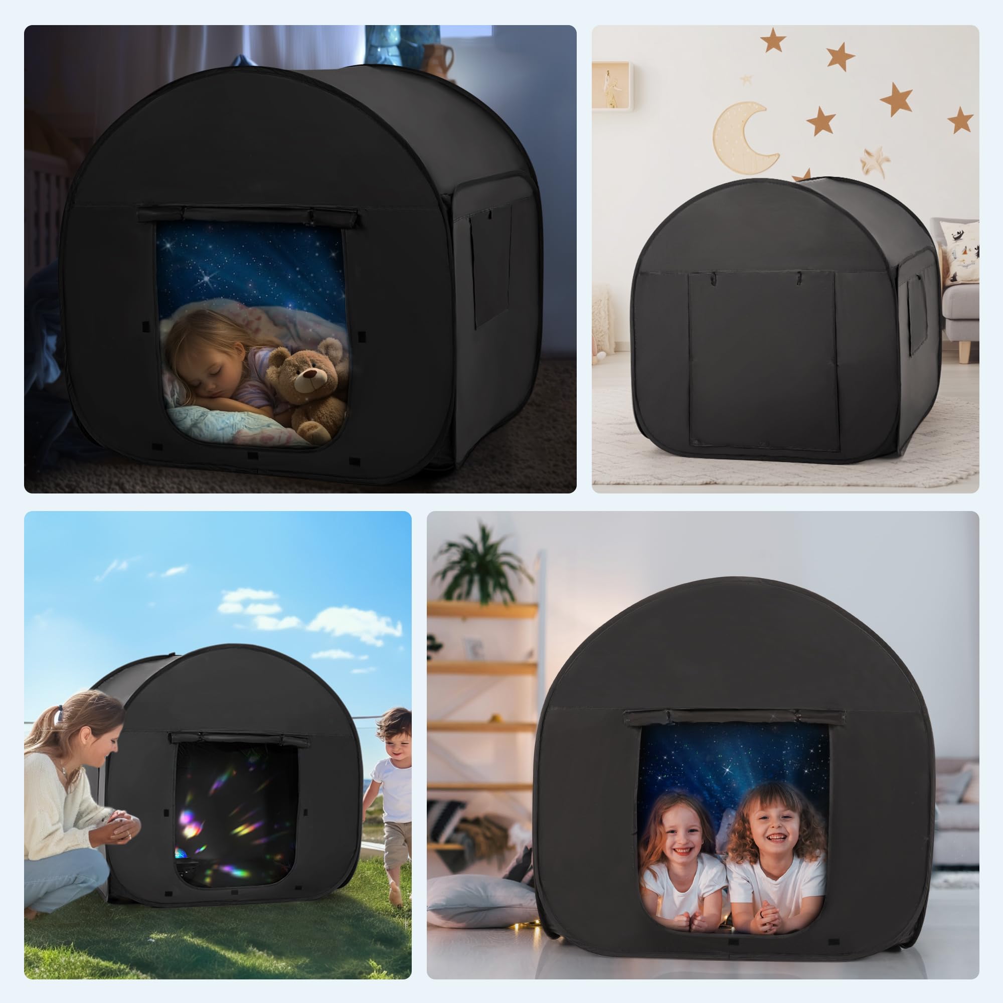 OUTREE Sensory Tent 47 * 47 * 47 in, Black Print, Sensory Room for Kids with Autism, Pop Up Play Tent