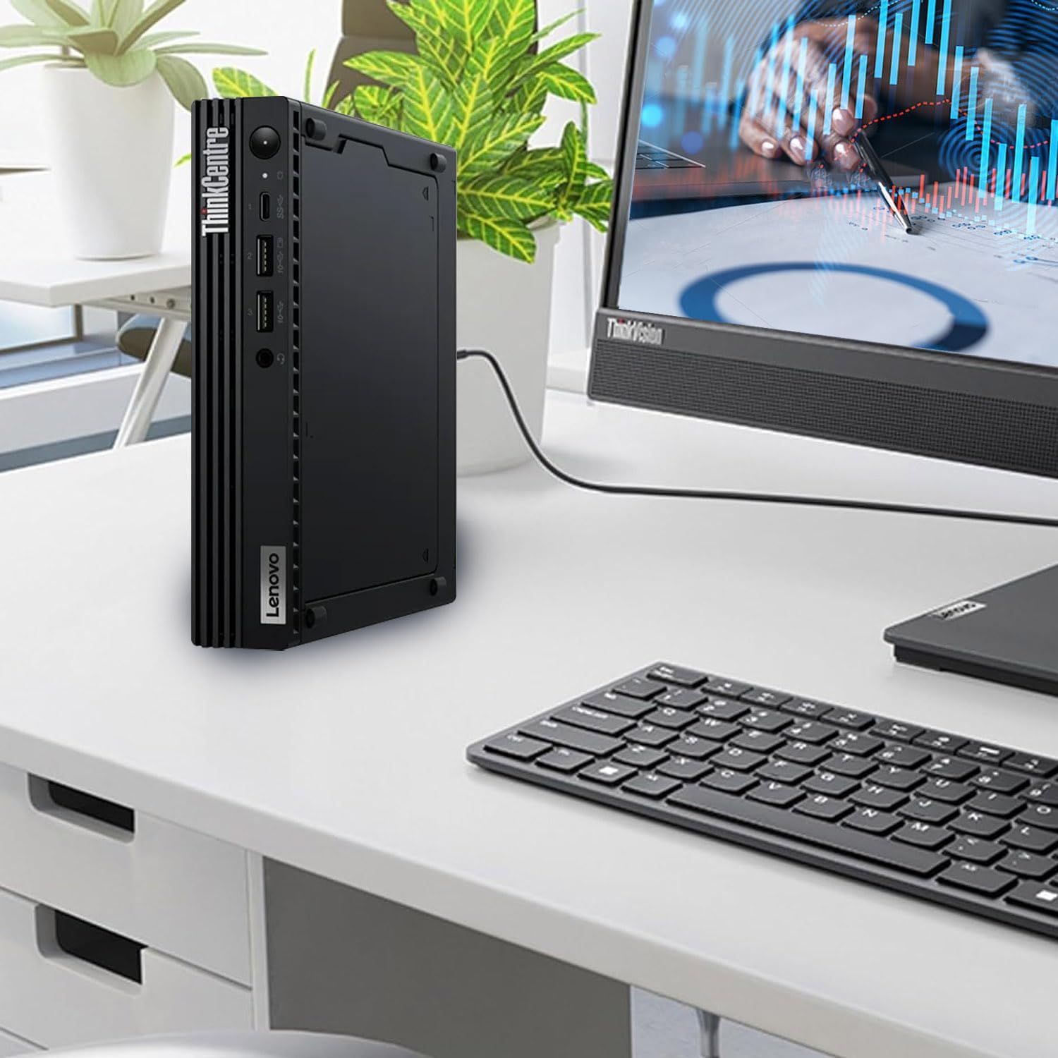 Lenovo ThinkCentre M70q Gen 4 MFF 1L Tiny PC Business Mini Desktop Computer, 32GB DDR5 RAM, 1TB PCIe SSD, 13th Gen Intel 16-Core i7-13700T, WiFi 6, RJ45, HDMI, DisplayPort, Windows 11 Pro