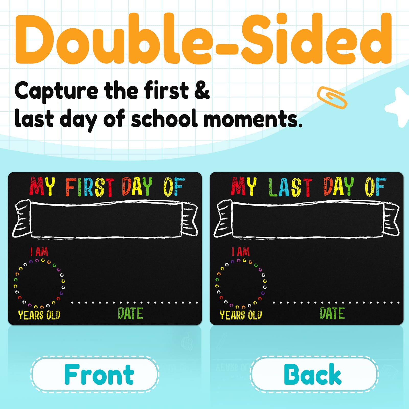 First & Last Day of School Chalkboard Sign (8.5x11 inches, Double-Sided), My Small Back to School Board, for Kids - Preschool, Kindergarten, 1st Grade Supplies