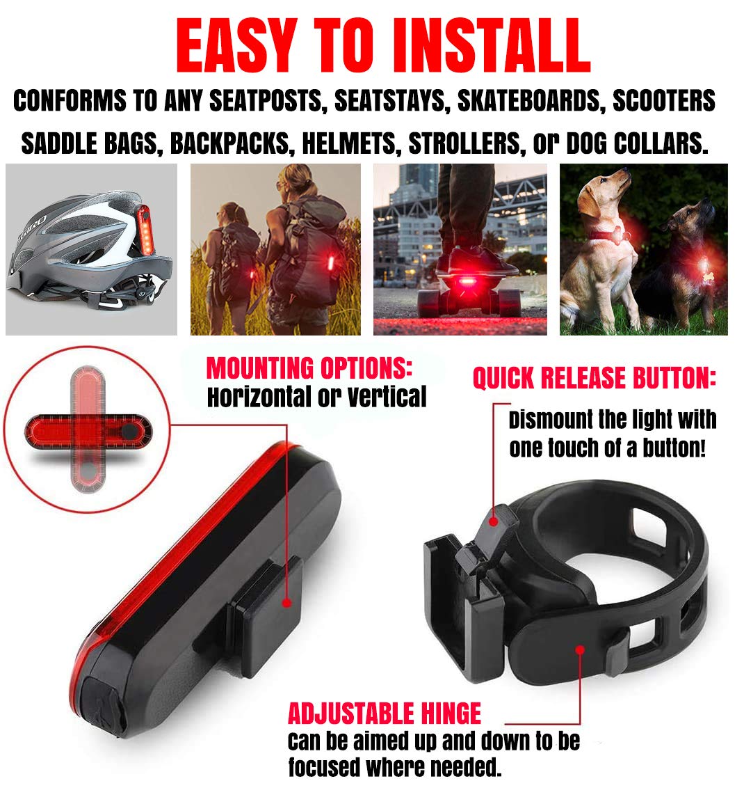 BLITZU USB-C Rechargeable Bike Tail Light 2 Pack, Bright Bicycle Rear Cycling Safety Flashlight Accessories for Night Riding, Cyborg 120T, 4 Light Modes for Adults Kids Men Women Road Mountain