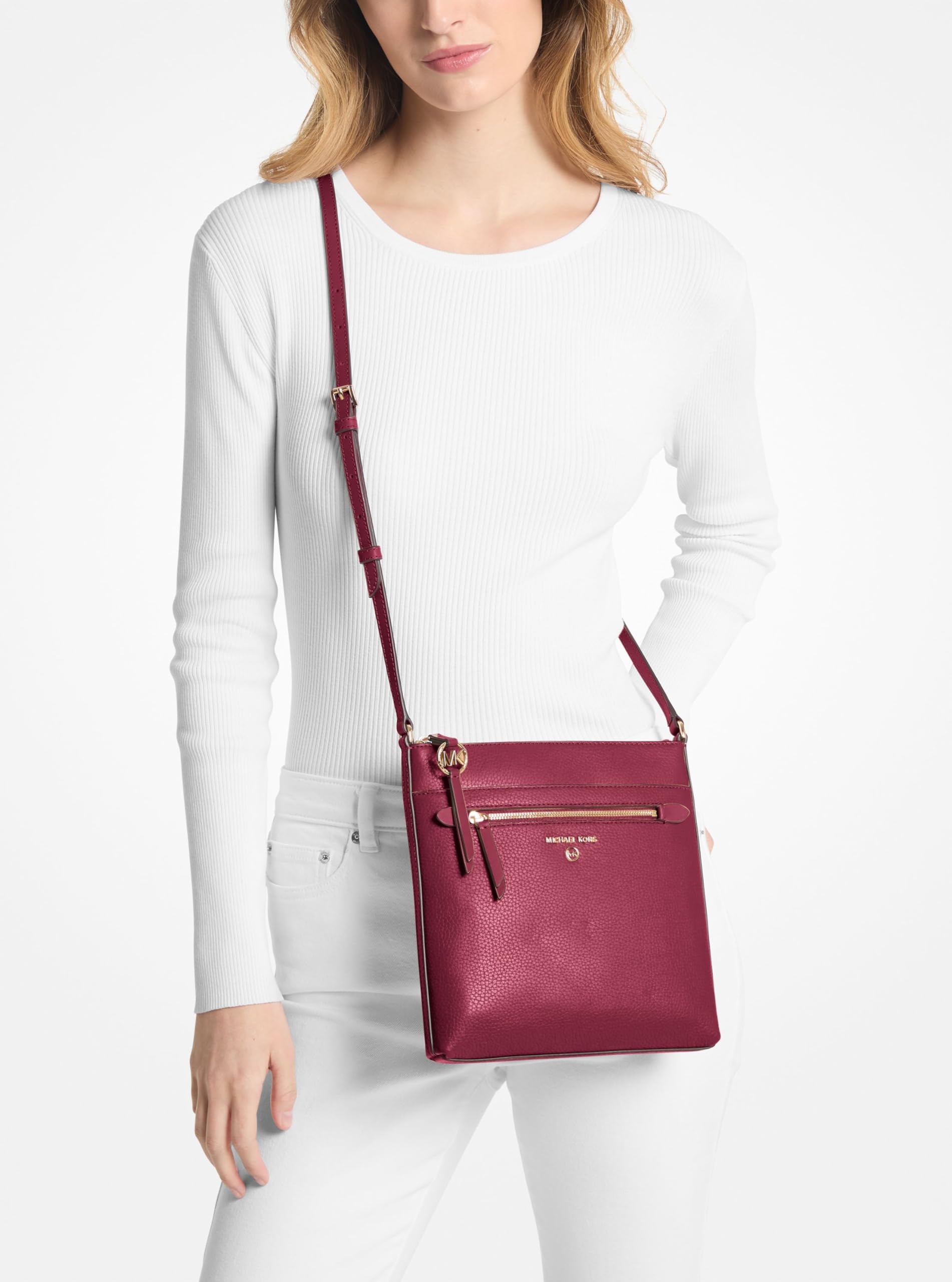 Michael Kors Jet Set Charm Small Flat Crossbody, Gold-Tone Hardware/Mulberry