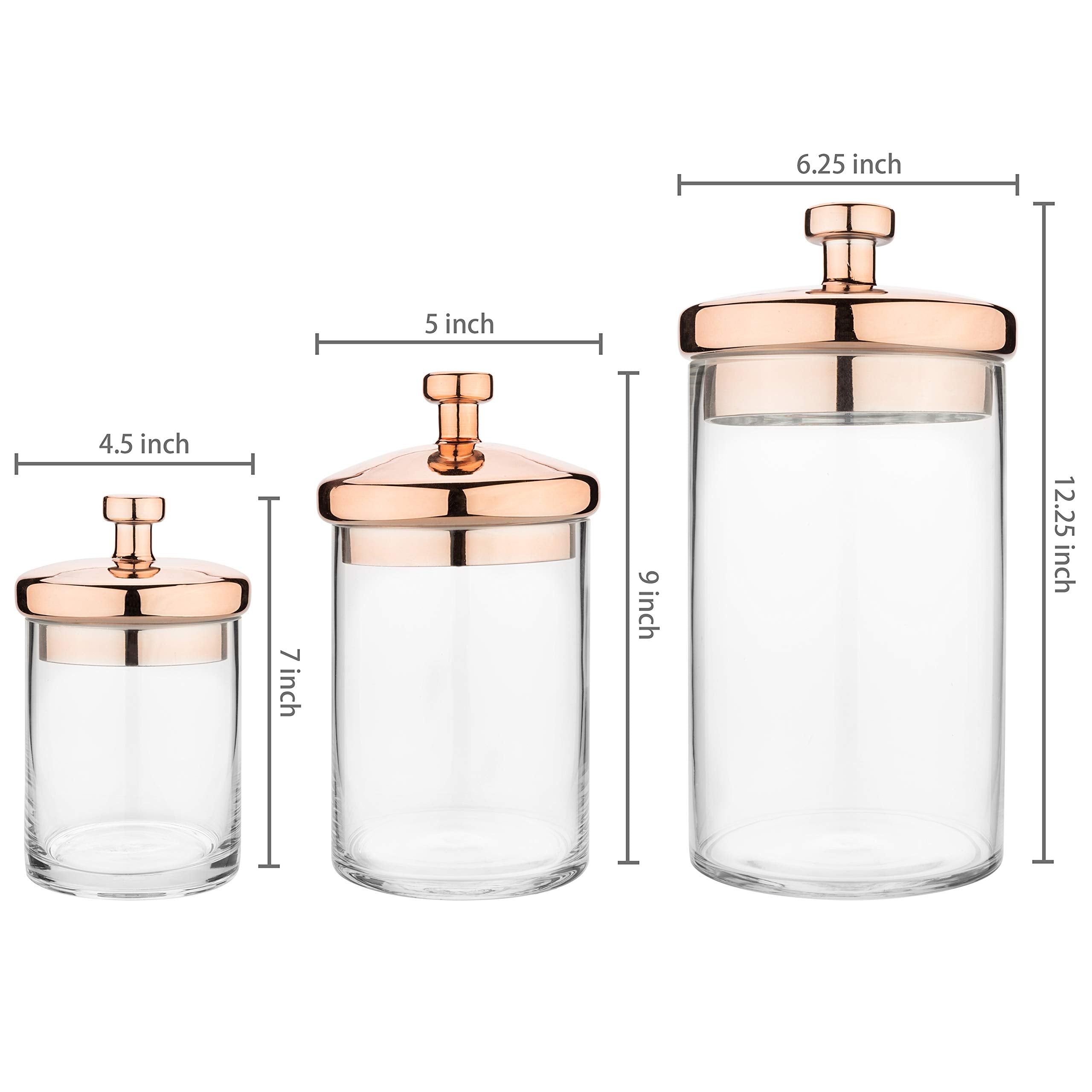 MyGift 6 Piece Clear Glass Apothecary Jar Set with Copper Lid - Decorative Kitchen and Bath Storage Canisters, Wedding Centerpiece Jars, Candy Buffet with Lids
