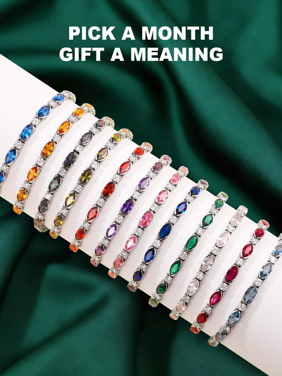 ETERMBOL Birthstone Link Bracelet for Women, Sterling Silver Adjustable Chain 6-9 Inchs Evil Eye Bracelet, Birthday Gifts for Wife Mom Her