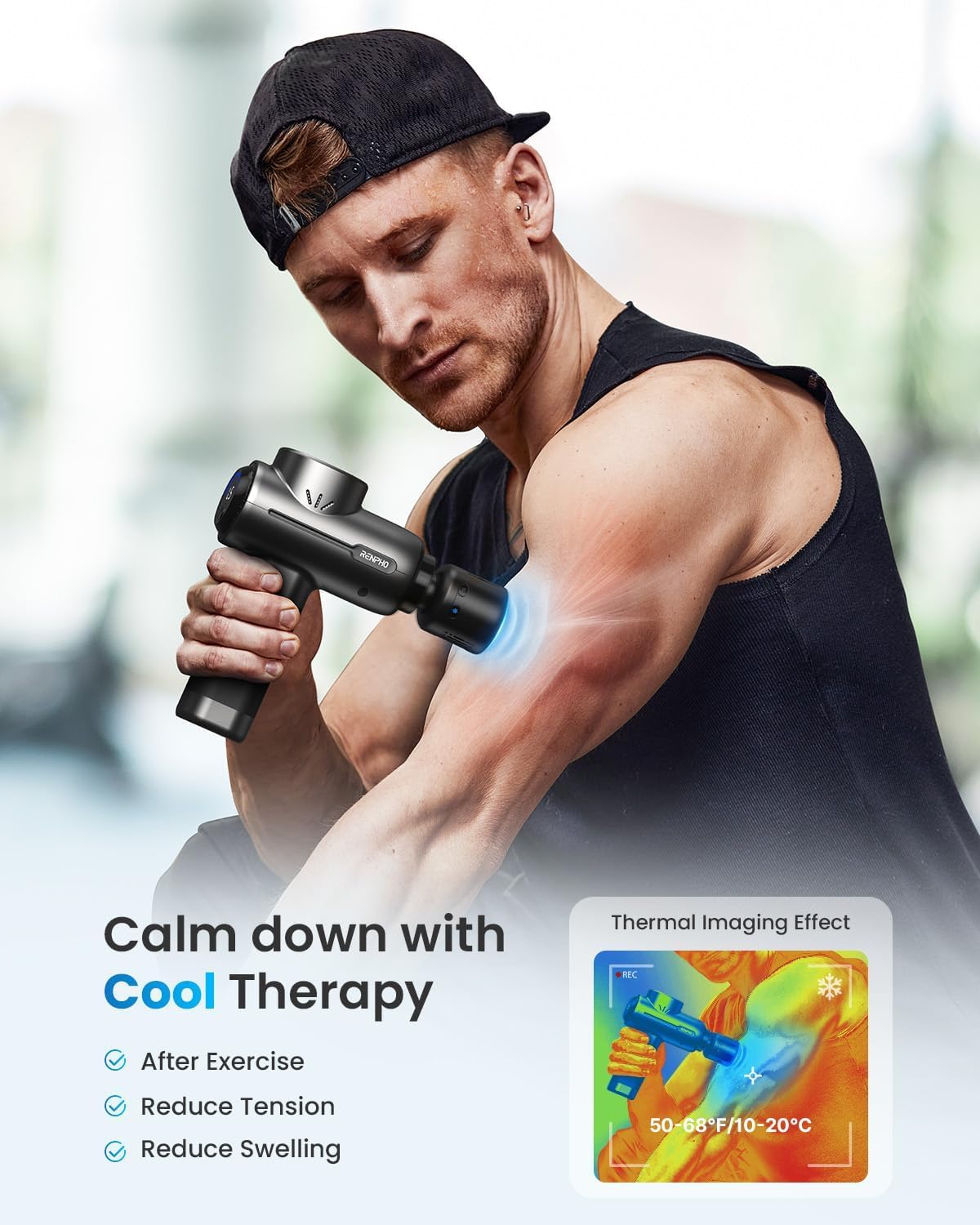 RENPHO Massage Gun with Heat and Cold, FSA HSA Eligible Percussion Muscle Deep Tissue Massager Portable with Bluetooth, Carry Case, Active+ Thermacool