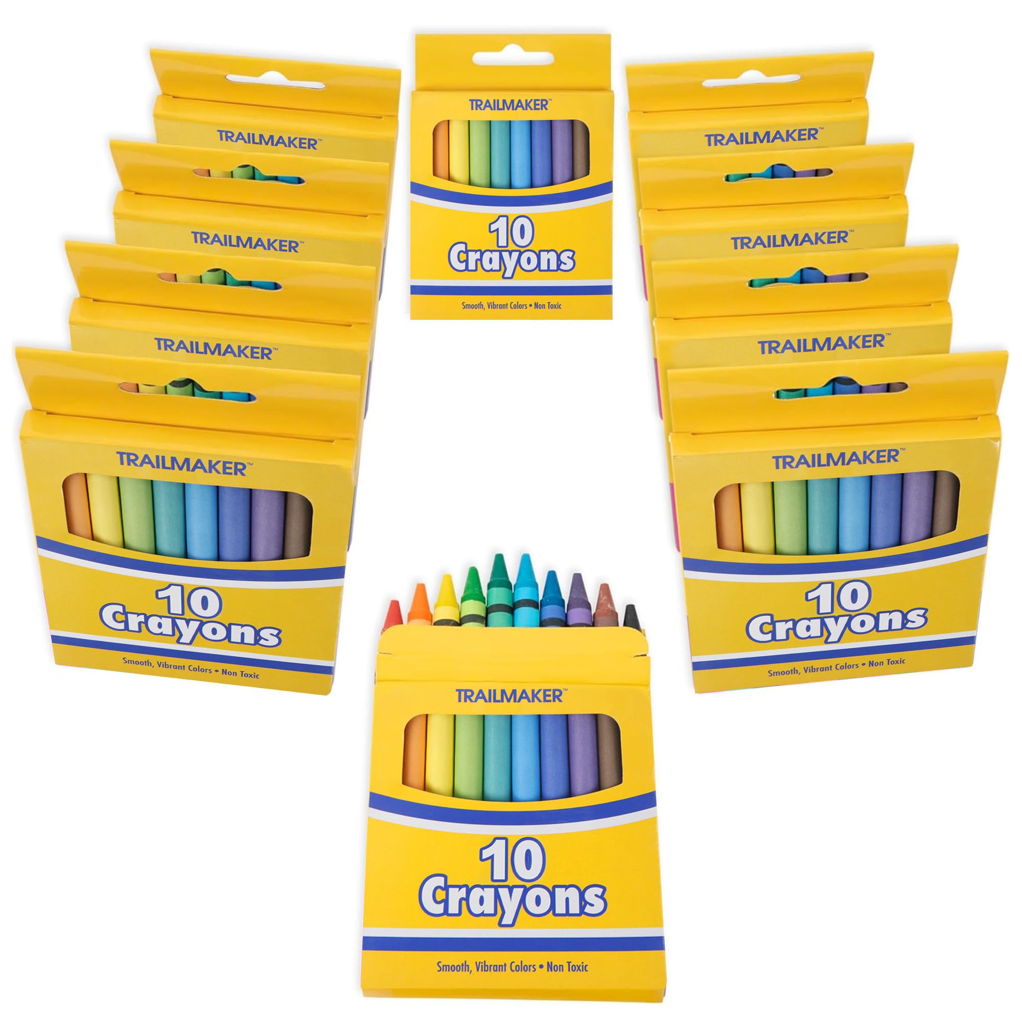 Trail maker 12 Pack Bulk Crayons | Washable Beeswax Bright Color Crayons Bulk Individual Packs, 10 Per Box, 12 Boxes Bundle Art Set Crayons for Kids, Classrooms, Restaurants