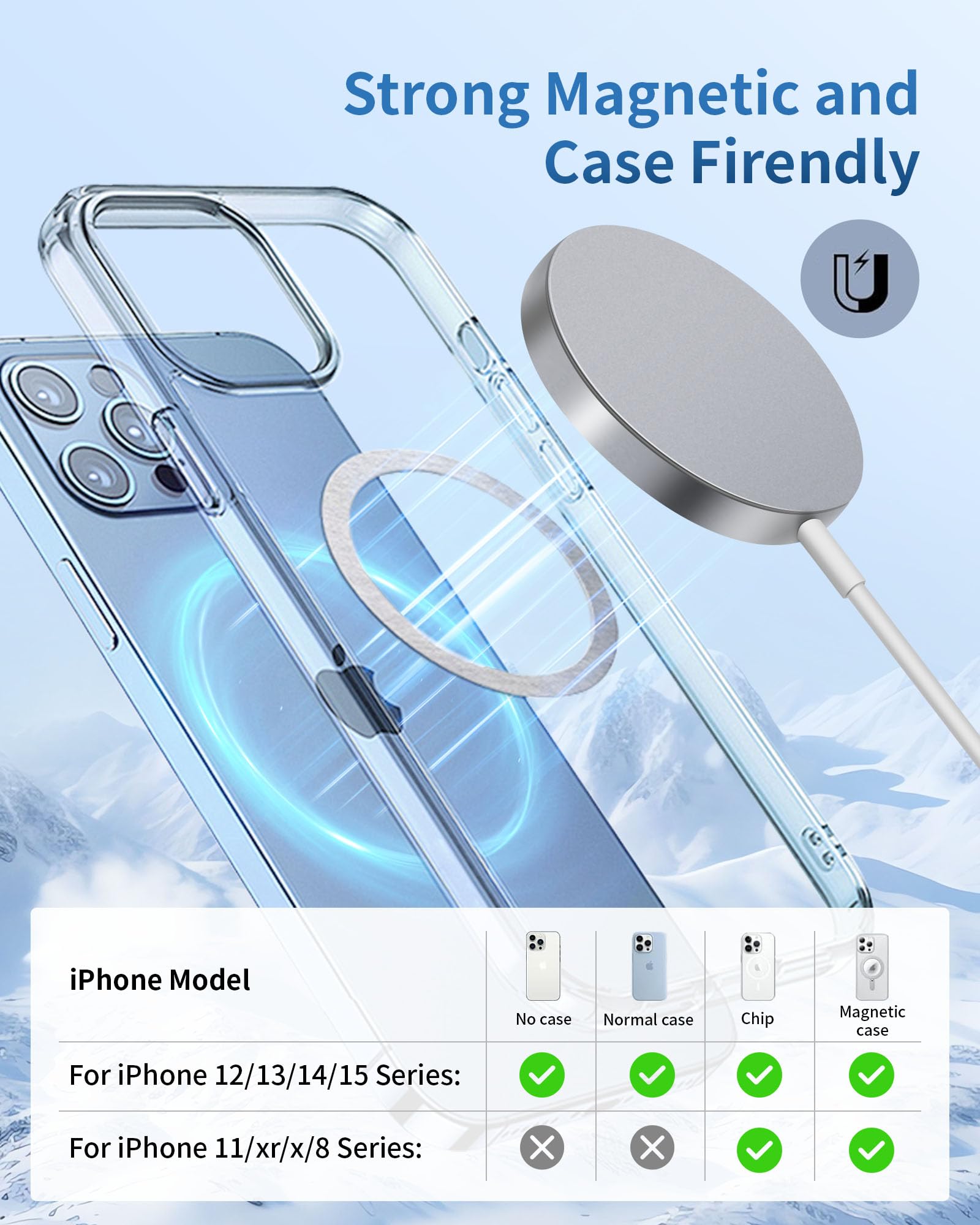 Zyerch 2 Pack 15W Fast Magnetic Wireless Charger iPhone Apple Charger for iPhone 15/14/13/12 Series Wireless Charging for AirPods 3/2/Pro 2/Pro Magnetic Charger for Travel
