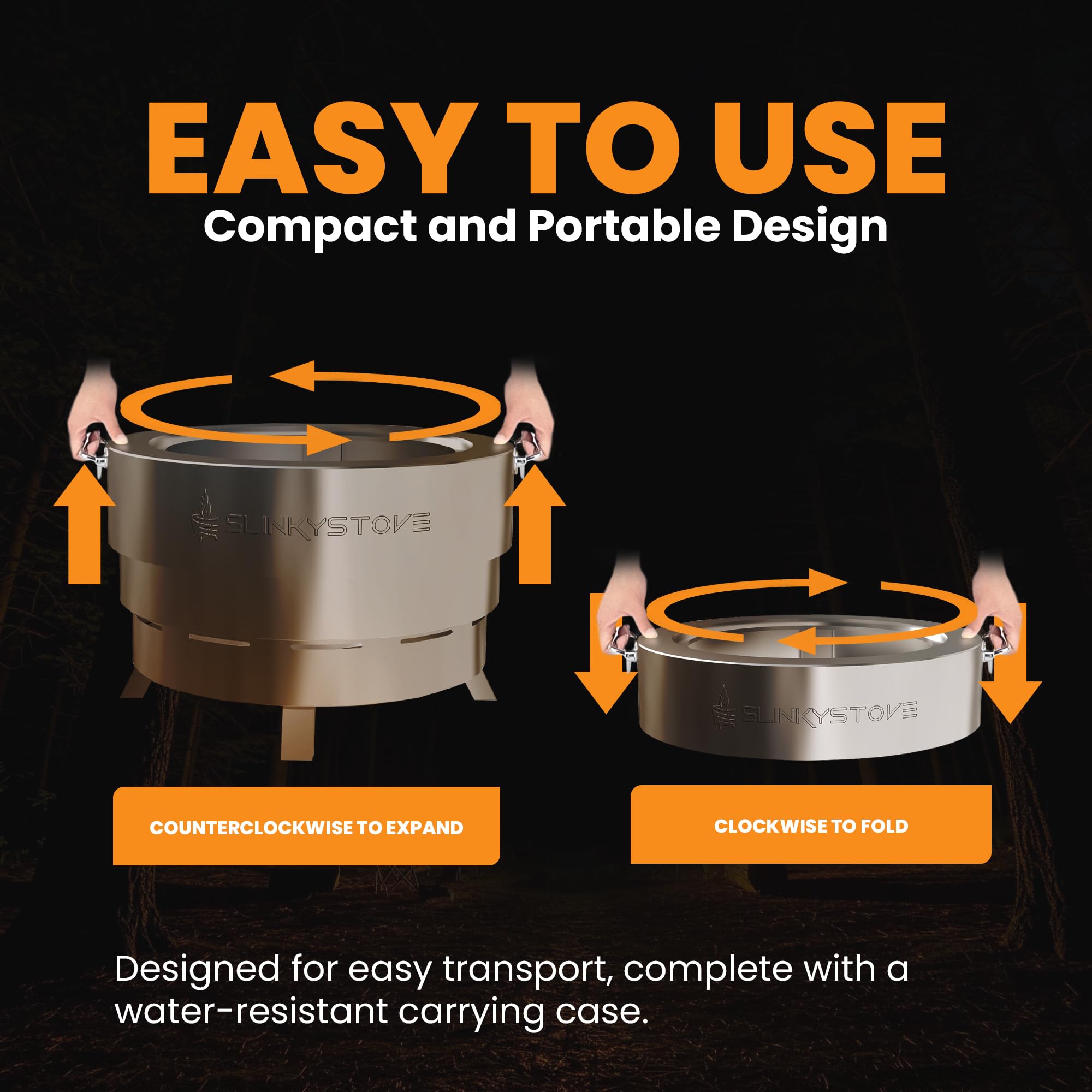 Slinky Stove Smokeless Fire Pit for Outdoor Wood-Burning - 23-Inch Patented Collapsible Firepit with Cooking Grill - Portable Stainless Steel Solo Pit for Camping, Backyard, Patio Bonfires
