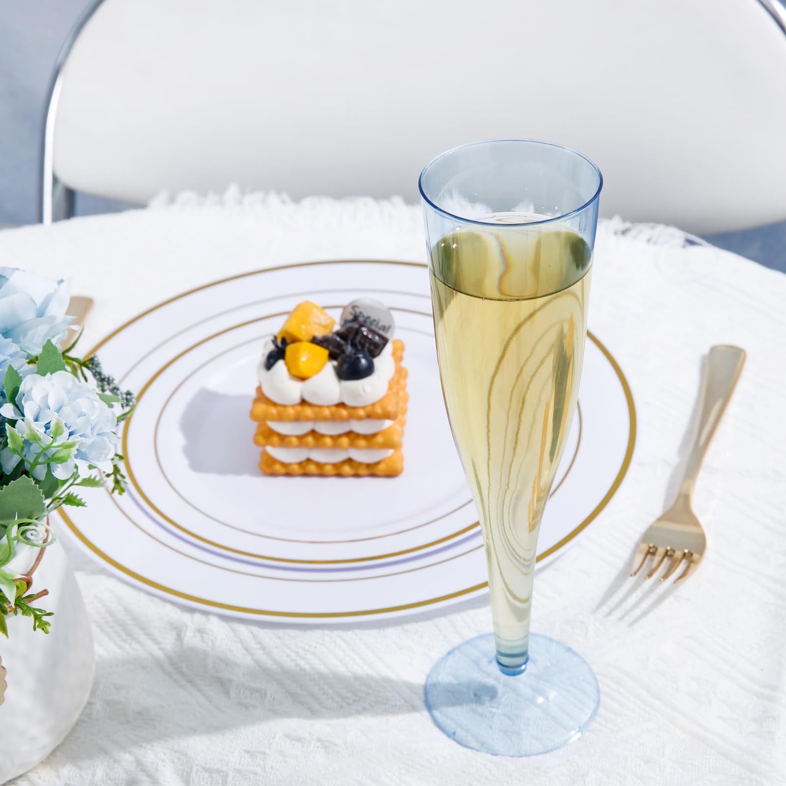 WDF 36 Pack Clear Blue Plastic Champagne Flutes - 7OZ Blue Champagne Flutes Plastic, Champagne Glasses Disposable for Party & Wedding