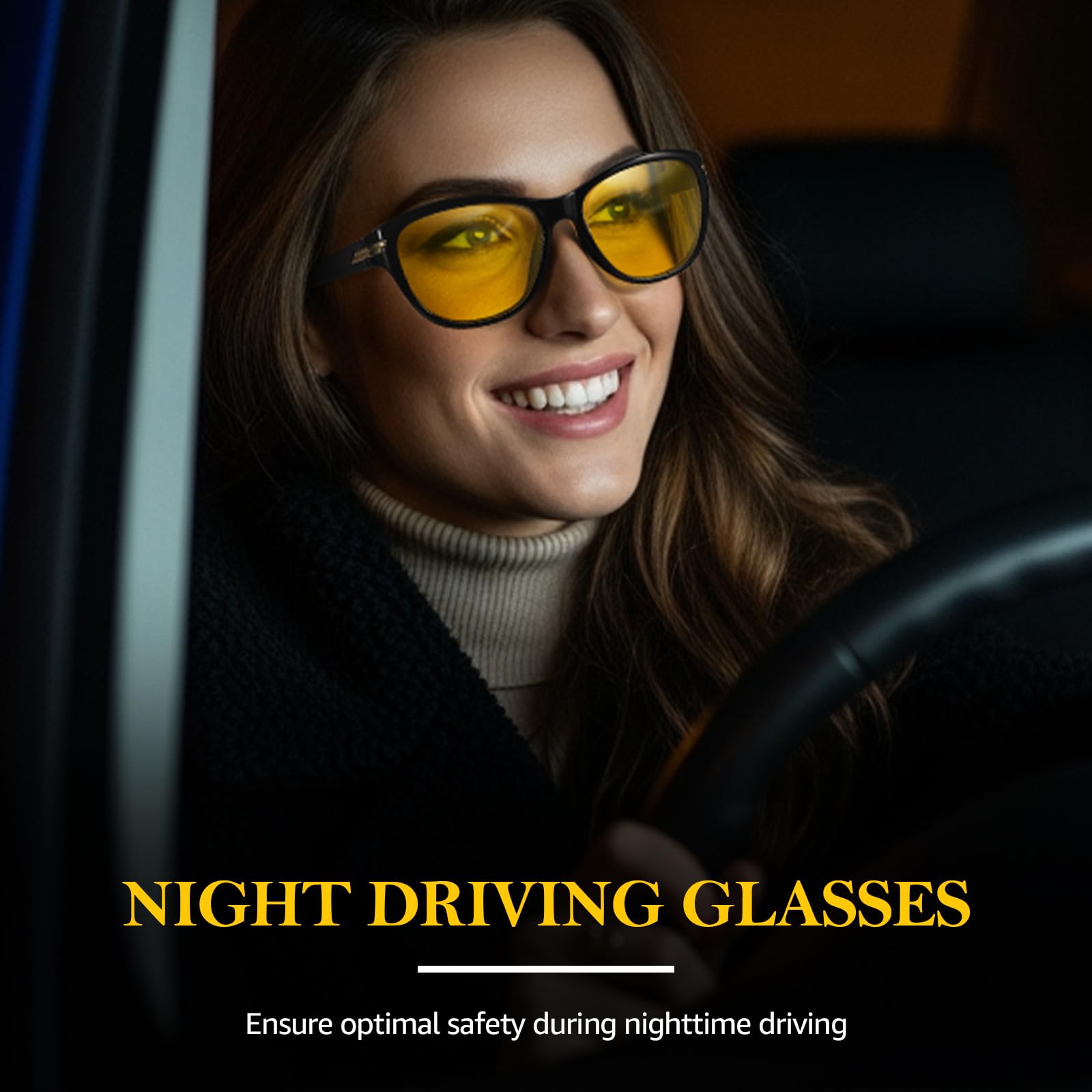 TJUTR Women’s Night Vision Driving Glasses, Polarized Yellow Tint Anti Glare & Enhanced Vision Eyewear Night Time TN2317-V26