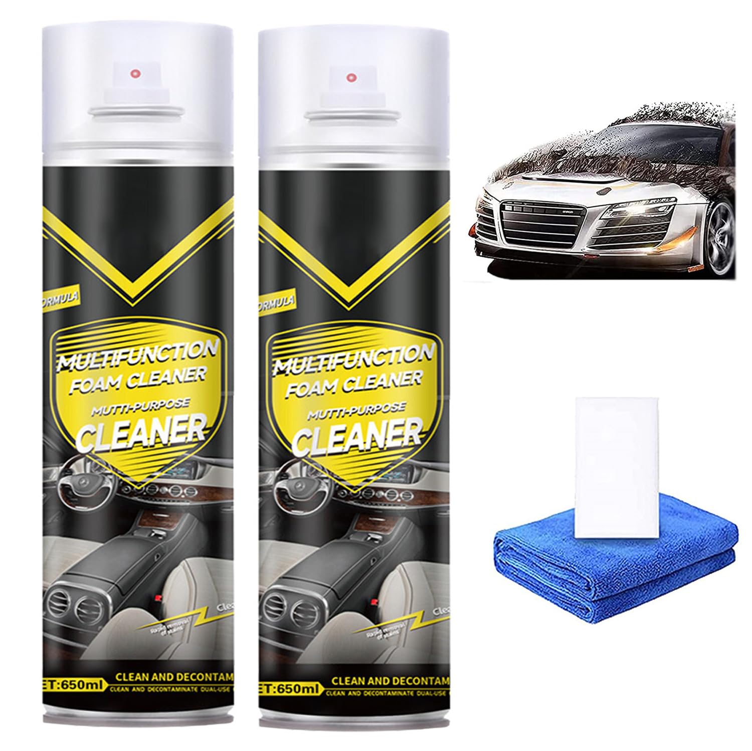 Shima Multifunctional Car Interior Foam Cleaner,Shima Magic Foam Cleaner,Large Capacity Multi Purpose Foam Cleaner Spray,Powerful Decontamination Heavy Duty Foam Cleaner Kits(2Pcs,1300 ml)