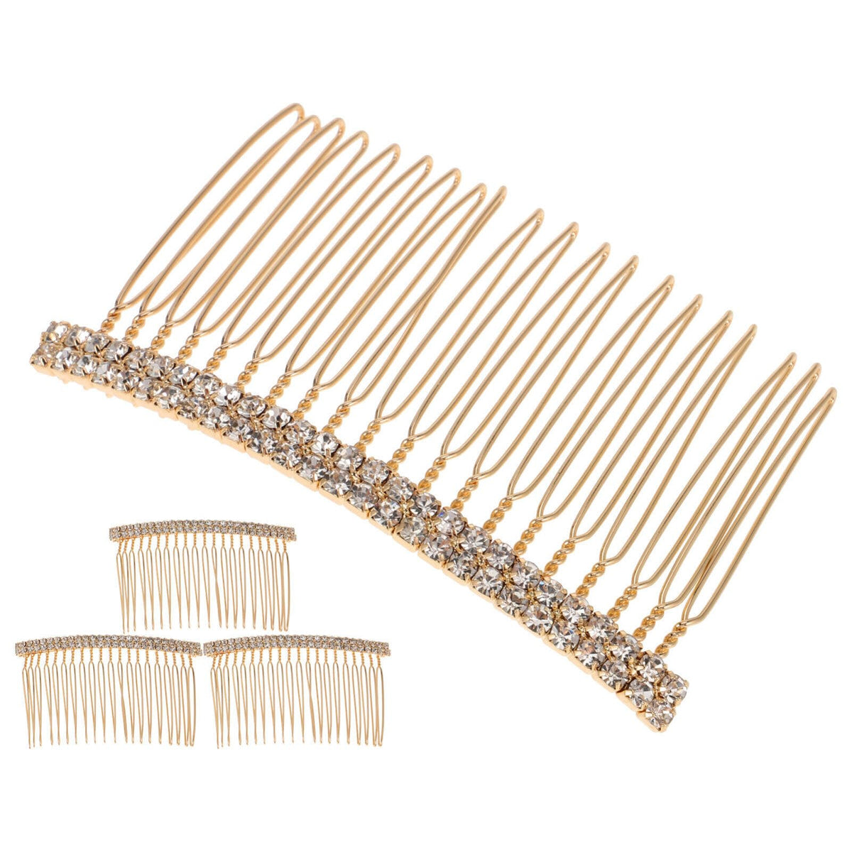 Beaupretty 4pcs Hair Accessory Silver Headpieces with Gold Rhinestone Tiara, Barrettes, and Hairpin for Bride