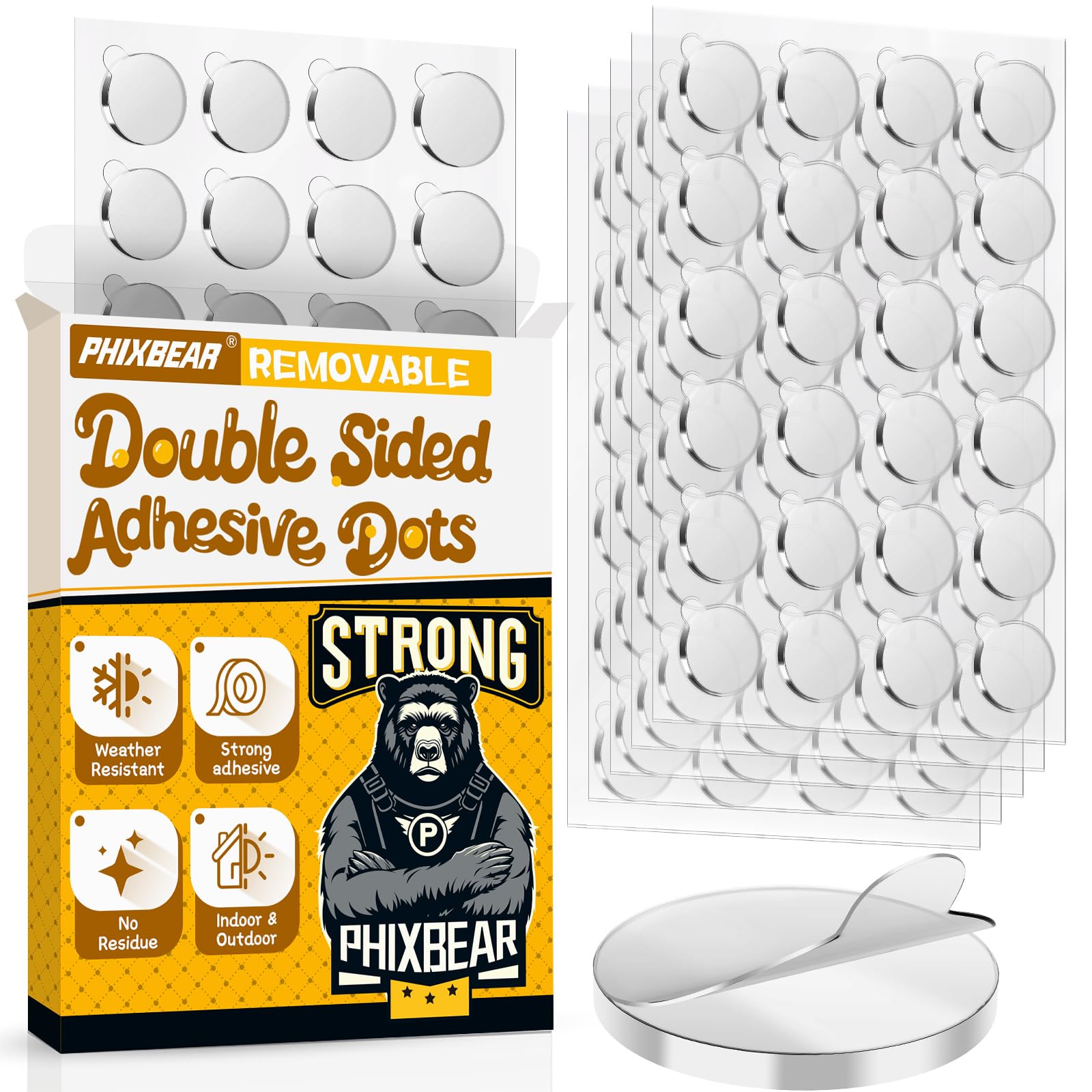 PHIXBEAR Upgraded 360Pcs Double Sided Tape Sticky Dots with Pull Tab, Removable Adhesive Mounting Putty No Trace Dots, 0.6" Clear Sticky Tack for Museum Picture Crafts & DIY