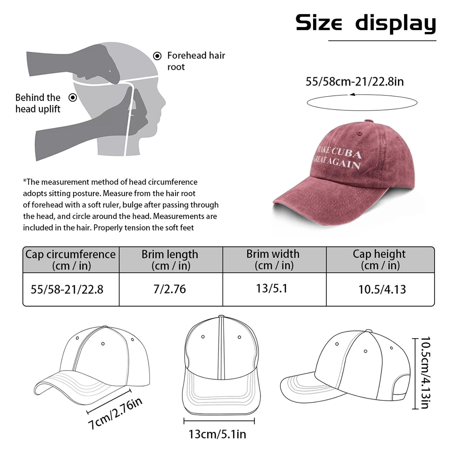 liabiliies Make Cuba Great Again Hat for Women Baseball Cap Funny Birthday Gifts for Women Wine Red