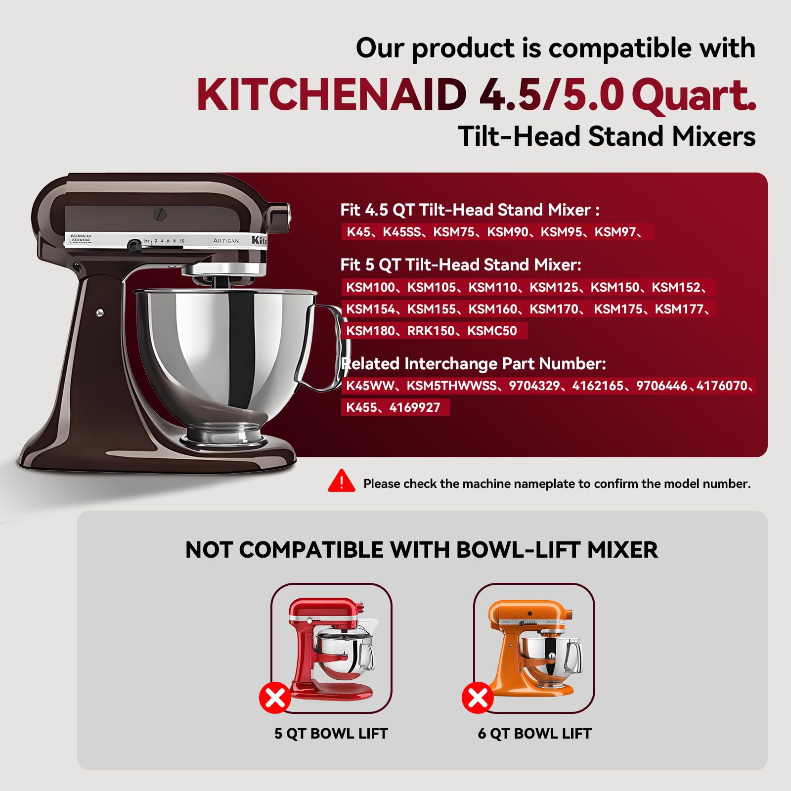 K45WW 6-Wire Whip Attachment Fits KitchenAid Tilt Head Stand Mixer - Egg Heavy Cream Beater, Cakes Mayonnaise Whisk for Kitchen Aid Mixer Accessory Replacement Parts