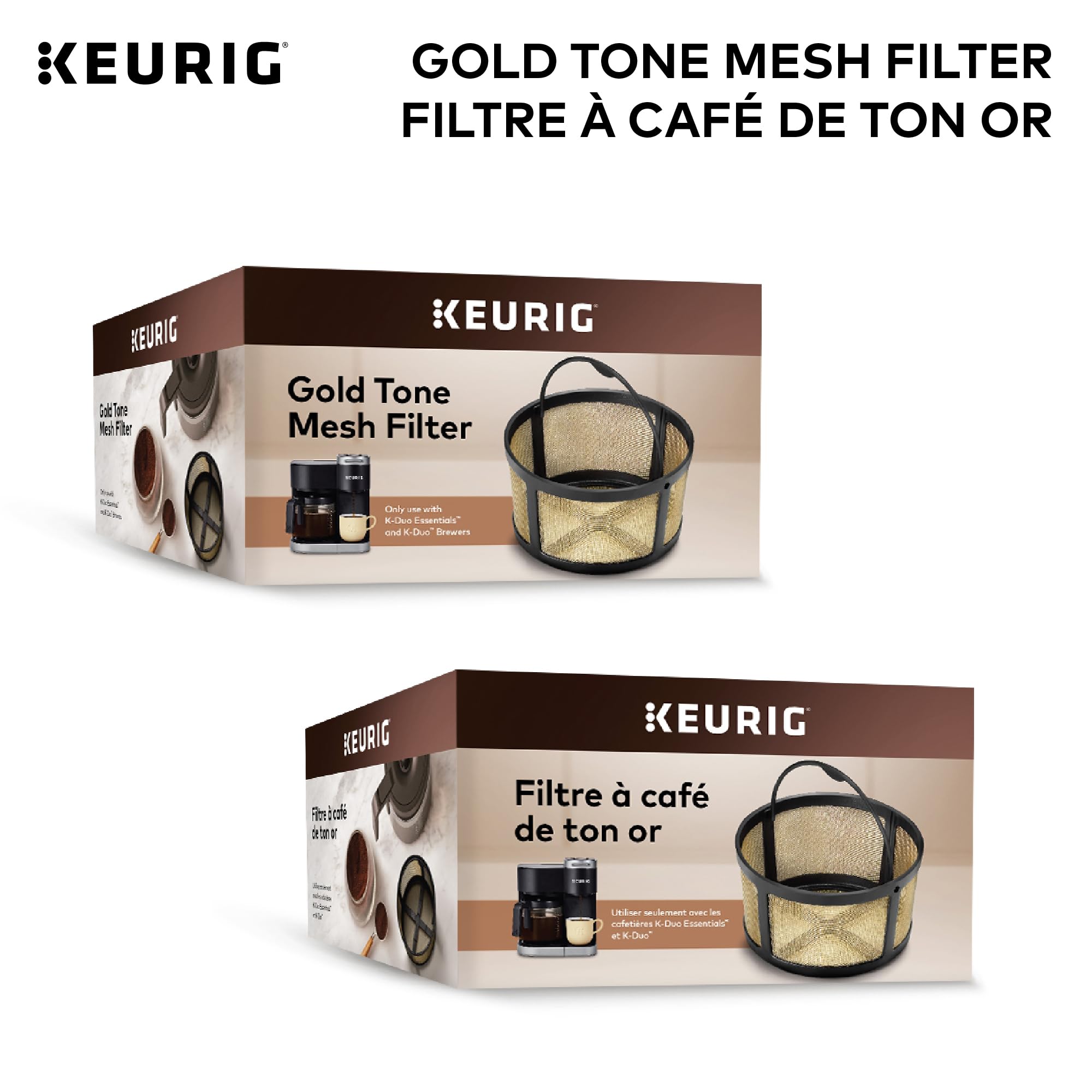 Keurig Reusable Mesh Ground Coffee Filter, Compatible with K-Duo Essentials and K-Duo Brewers only, Eco-Friendly Way to Brew a Carafe, Gold Tone Mesh