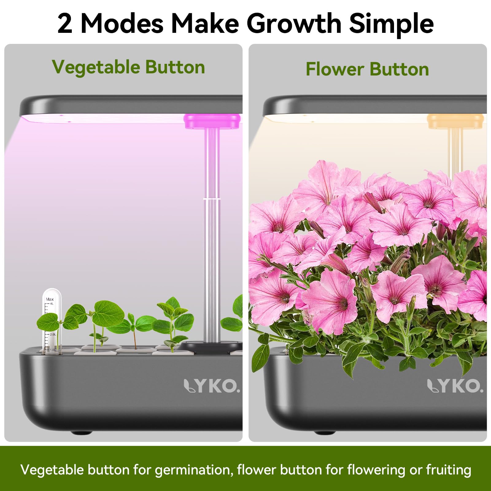 LYKOCLEAN Hydroponics Growing System 12 Pods, Indoor Herb Garden with Grow Light Water Pump Automatic Timer, Smart Indoor Gardening System for Salad Lettuce, Fruit, Vegetable Plant, Grey