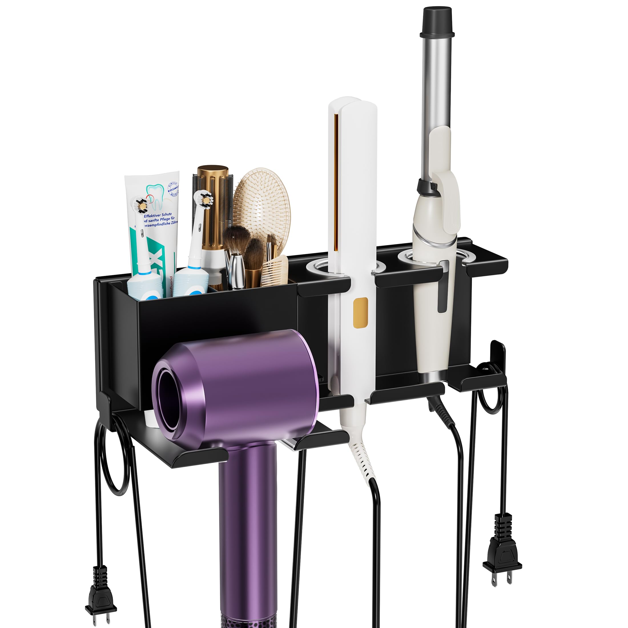 BOIVSHI Hair Dryer Holder Wall Mounted, Metal Hair Tools Organizer, Hair Dryer Holder for Blow Dryer, Curling Iron, Straightener, Bathroom Hair Accessories Tools Organizer, Black