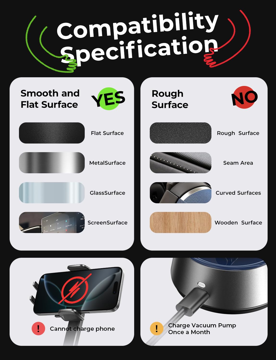 LISEN Electric Retractable Car Phone Mount, iPhone Vacuum Electric Suction Cup Phone Mount, Suction Cup Magnetic Phone Holder, only for Mirror, for iPhone 17 Pro Max Plus 16 15 ~ X, Samsung Galaxy S25