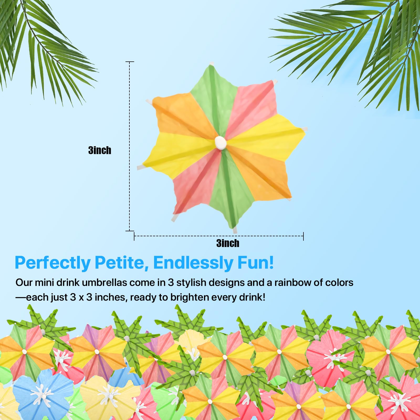 【3 Styles 150 PCS】Drink Umbrellas Cocktail Picks, Cocktail Umbrellas for Drinks, Drink Parasols, Mini Paper Umbrella Toothpicks Sticks for Tiki, Luau, Hawaiian Tropical Party Decoration Garnish.