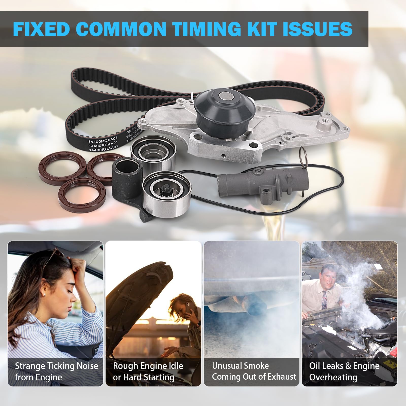 Timing Belt Kit with Water Pump for 3.0L 3.5L 3.7L 2003-2017 Honda Accord, Pilot, Odyssey, Ridgeline, Acura MDX, RDX, RL TL, TSX, ZDX - Replace # TCKWP329 TKH-002 - Timing Belt Water Pump Kit